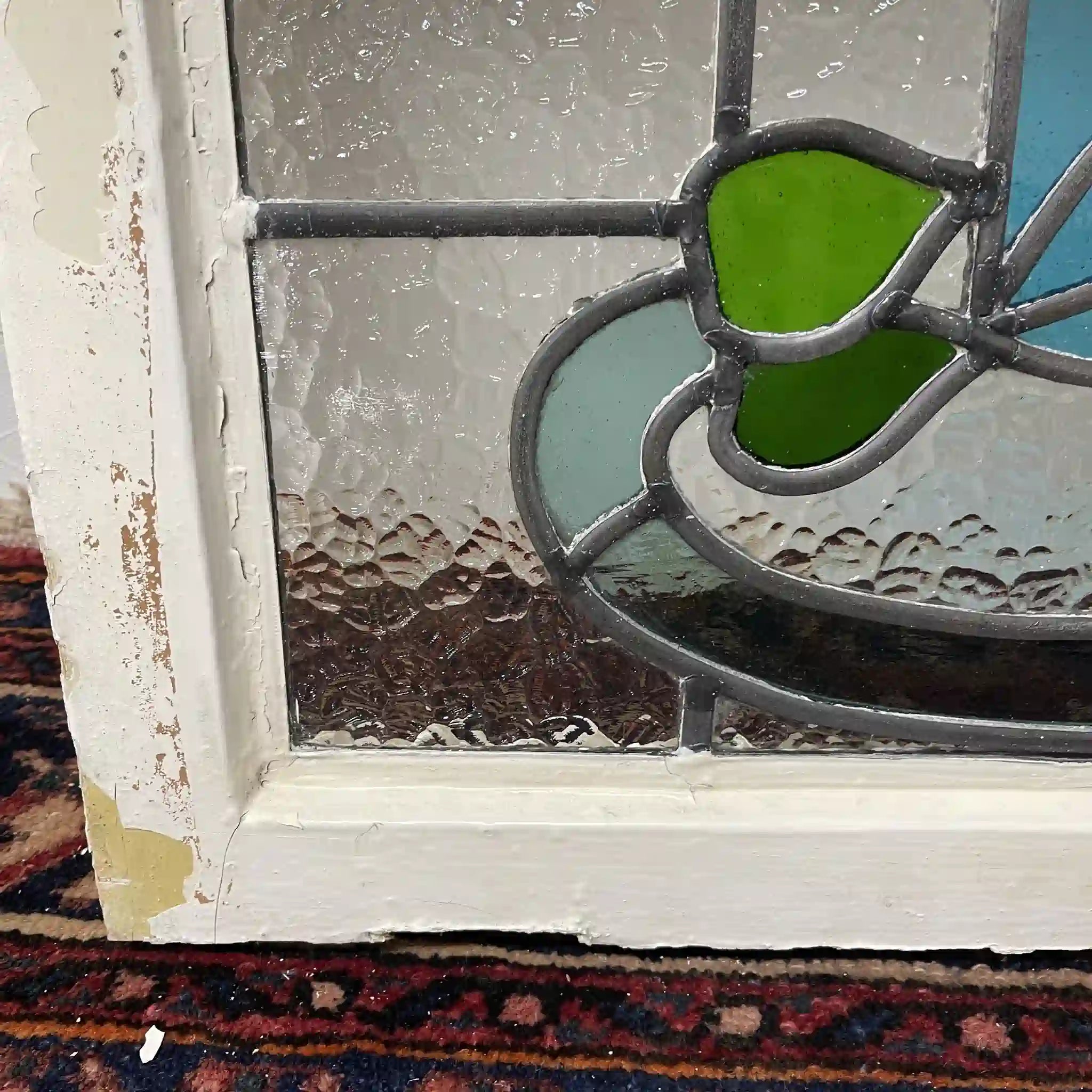 【アンティーク】 ステンドグラス / アール・デコ / 20世紀初頭 (推定) / ガラス / イギリス / テクスチャード・ガラス, 植物モチーフ, 幾何学的デザイン, ステイ付