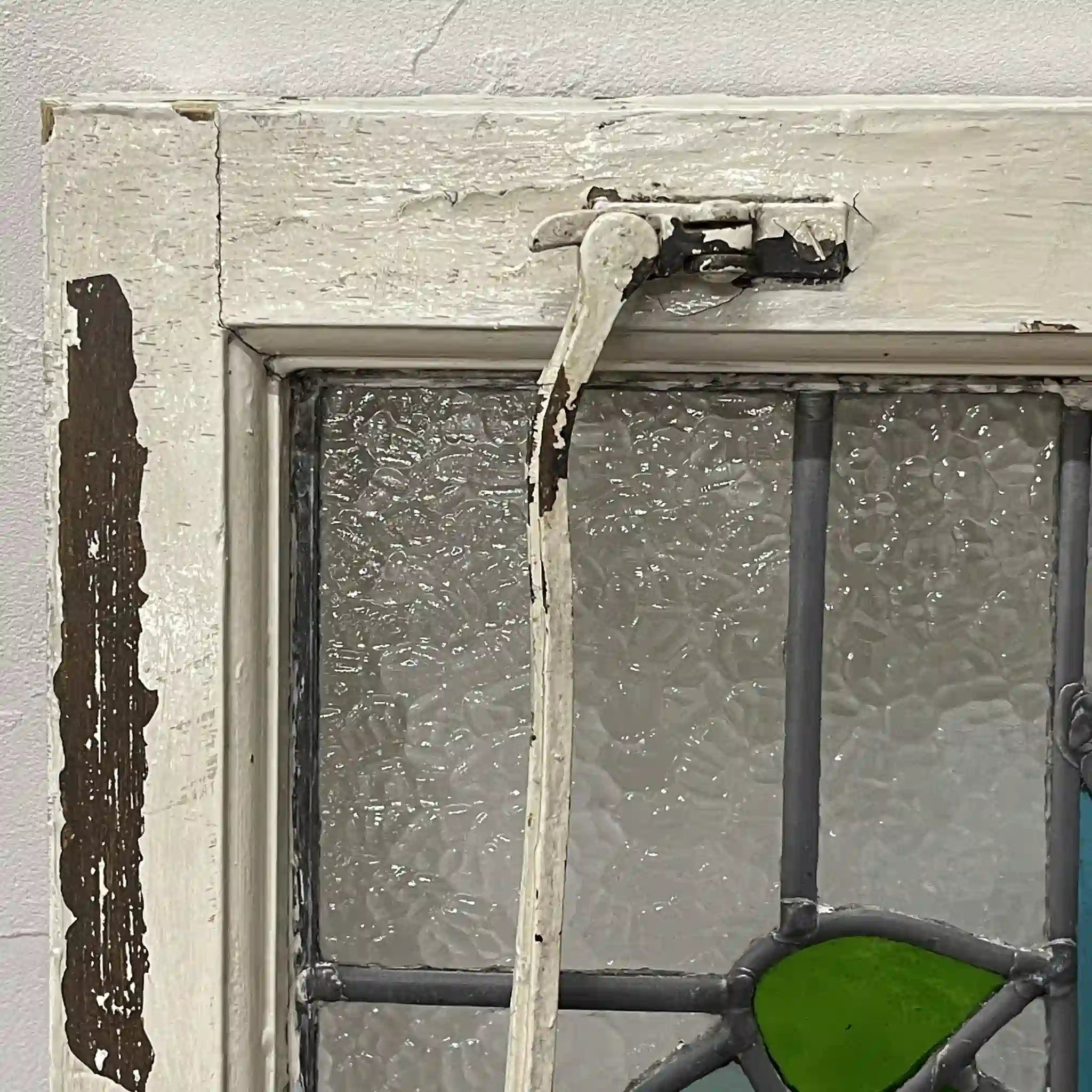 【アンティーク】 ステンドグラス / アール・デコ / 20世紀初頭 (推定) / ガラス / イギリス / テクスチャード・ガラス, 植物モチーフ, 幾何学的デザイン, ステイ付