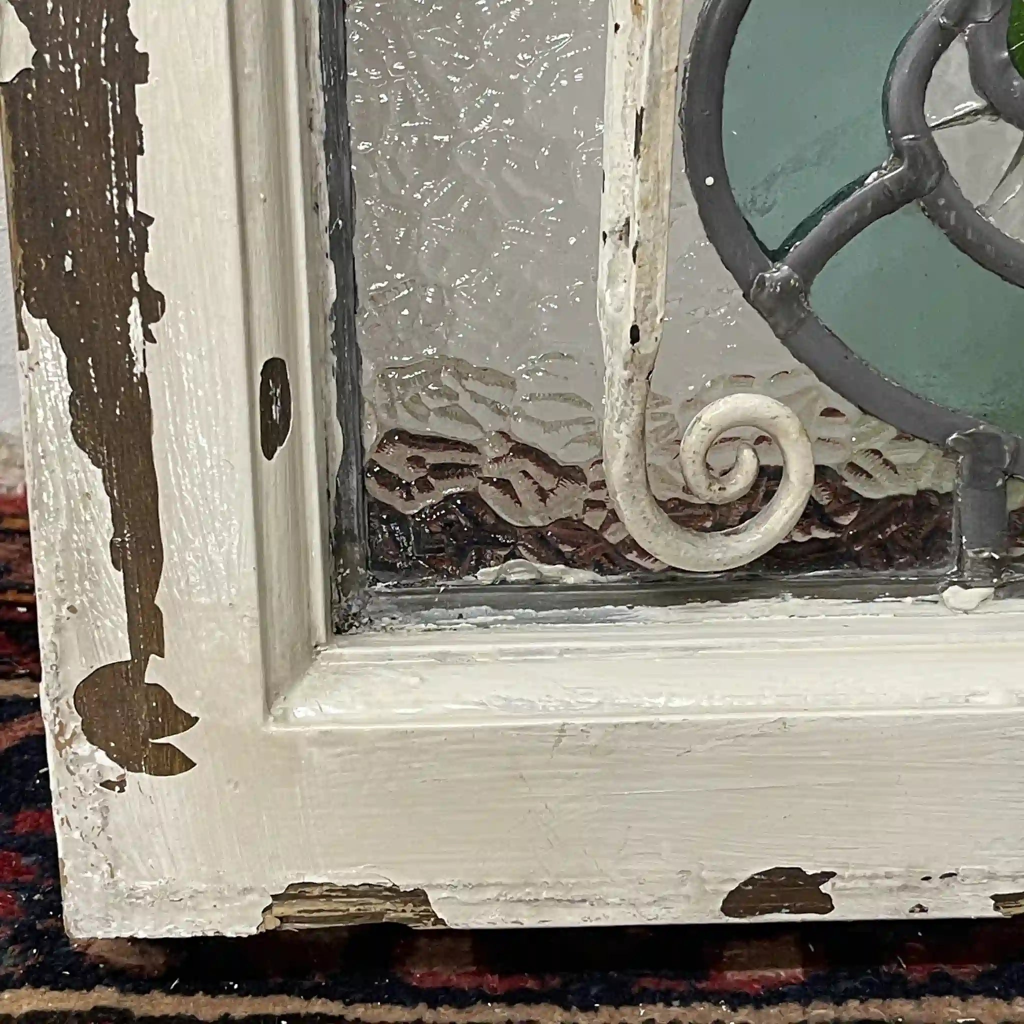 【アンティーク】 ステンドグラス / アール・デコ / 20世紀初頭 (推定) / ガラス / イギリス / テクスチャード・ガラス, 植物モチーフ, 幾何学的デザイン, ステイ付