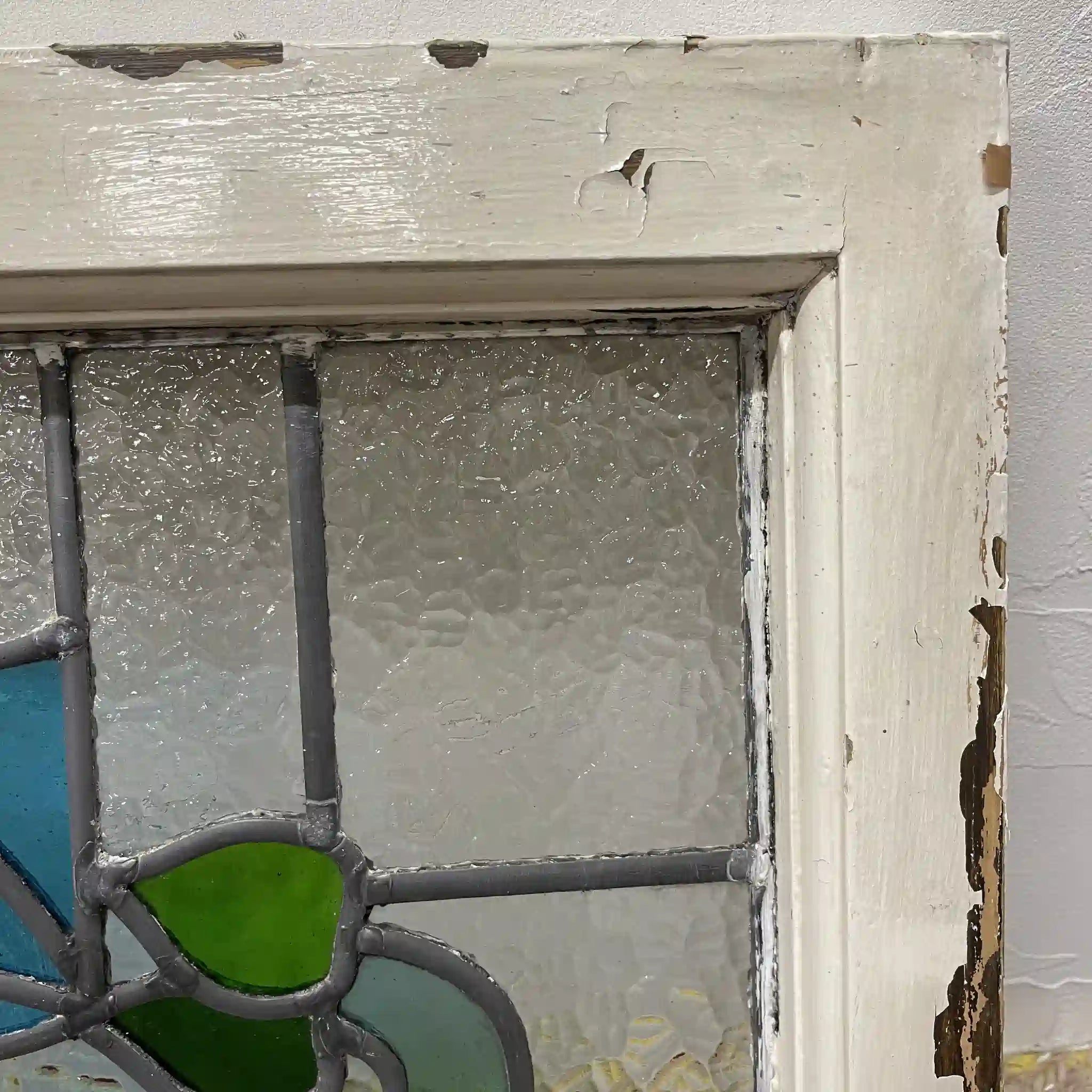 【アンティーク】 ステンドグラス / アール・デコ / 20世紀初頭 (推定) / ガラス / イギリス / テクスチャード・ガラス, 植物モチーフ, 幾何学的デザイン, ステイ付