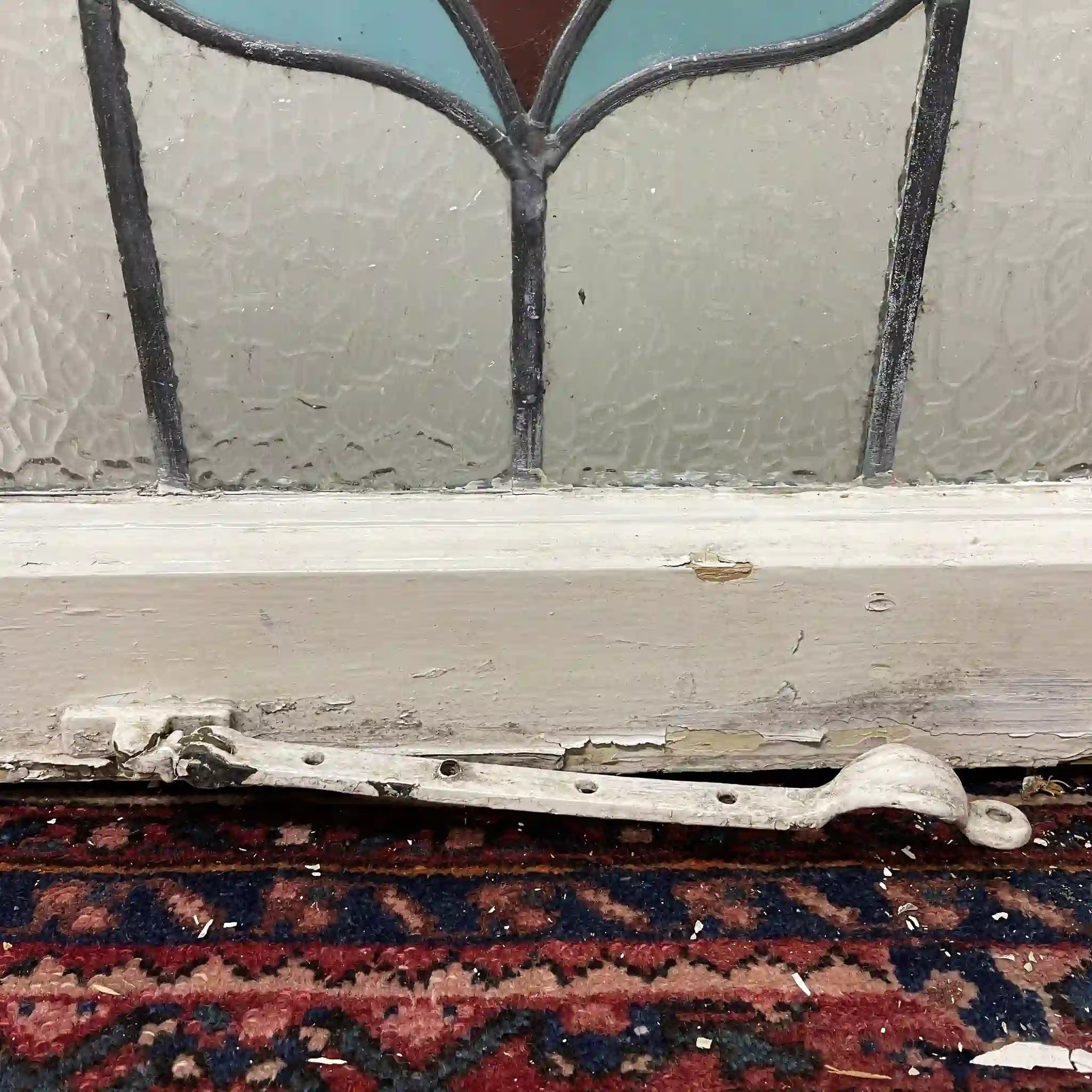 【アンティーク】 ステンドグラス / アール・ヌーヴォー / 20世紀初頭 (推定) / ガラス / イギリス / テクスチャード・ガラス, 植物モチーフ, ハンドル・ステイ付