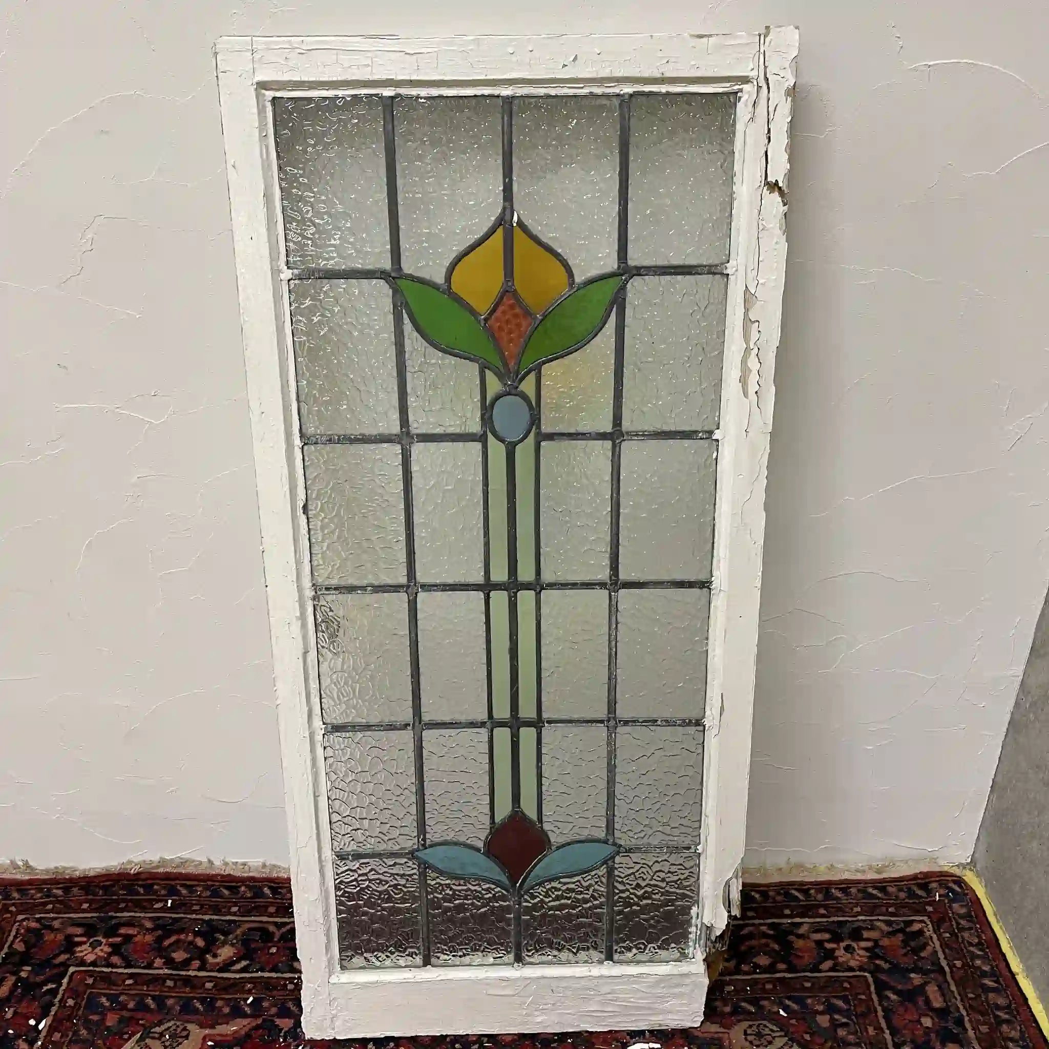 【アンティーク】 ステンドグラス / アール・ヌーヴォー / 20世紀初頭 (推定) / ガラス / イギリス / テクスチャード・ガラス, 植物モチーフ