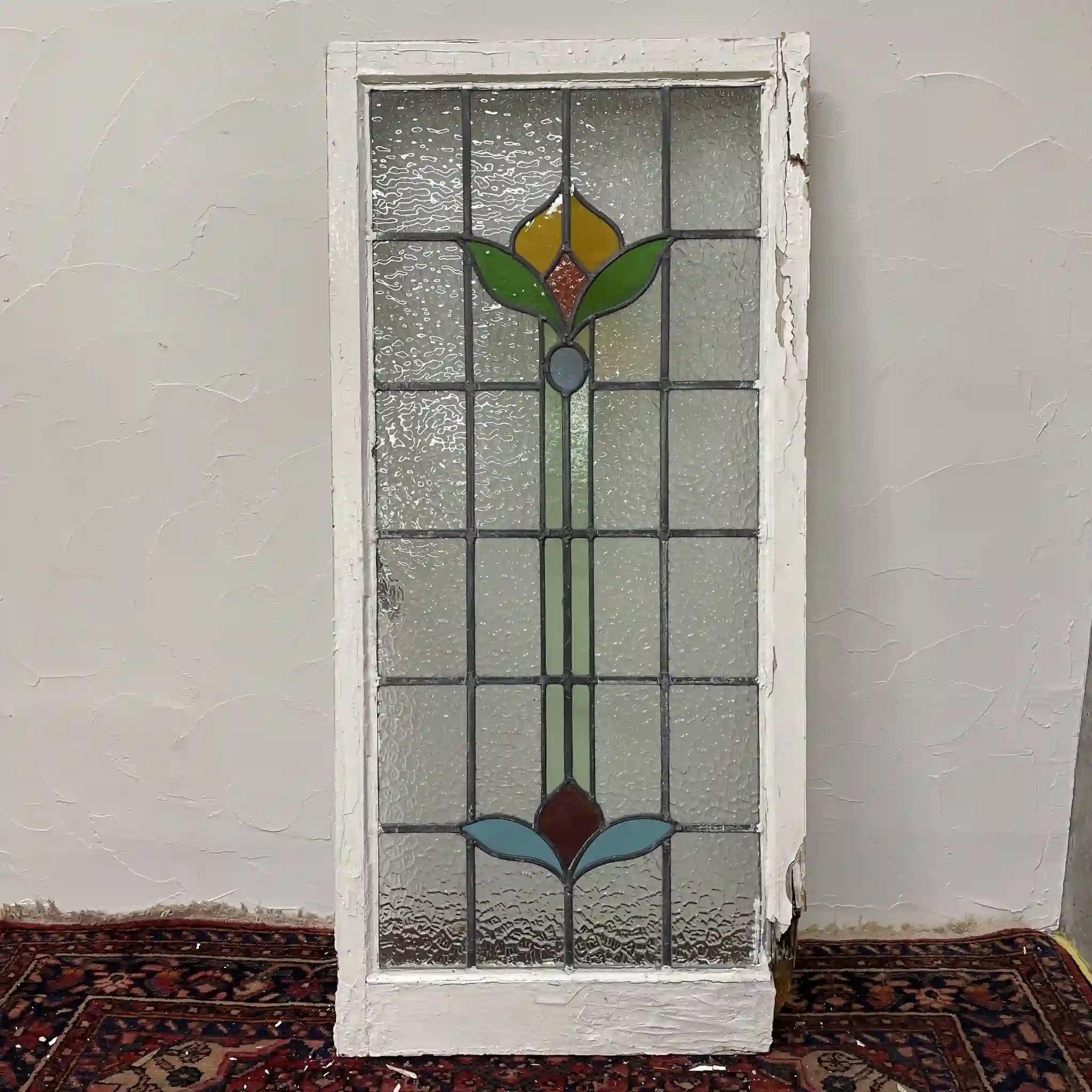 【アンティーク】 ステンドグラス / アール・ヌーヴォー / 20世紀初頭 (推定) / ガラス / イギリス / テクスチャード・ガラス, 植物モチーフ