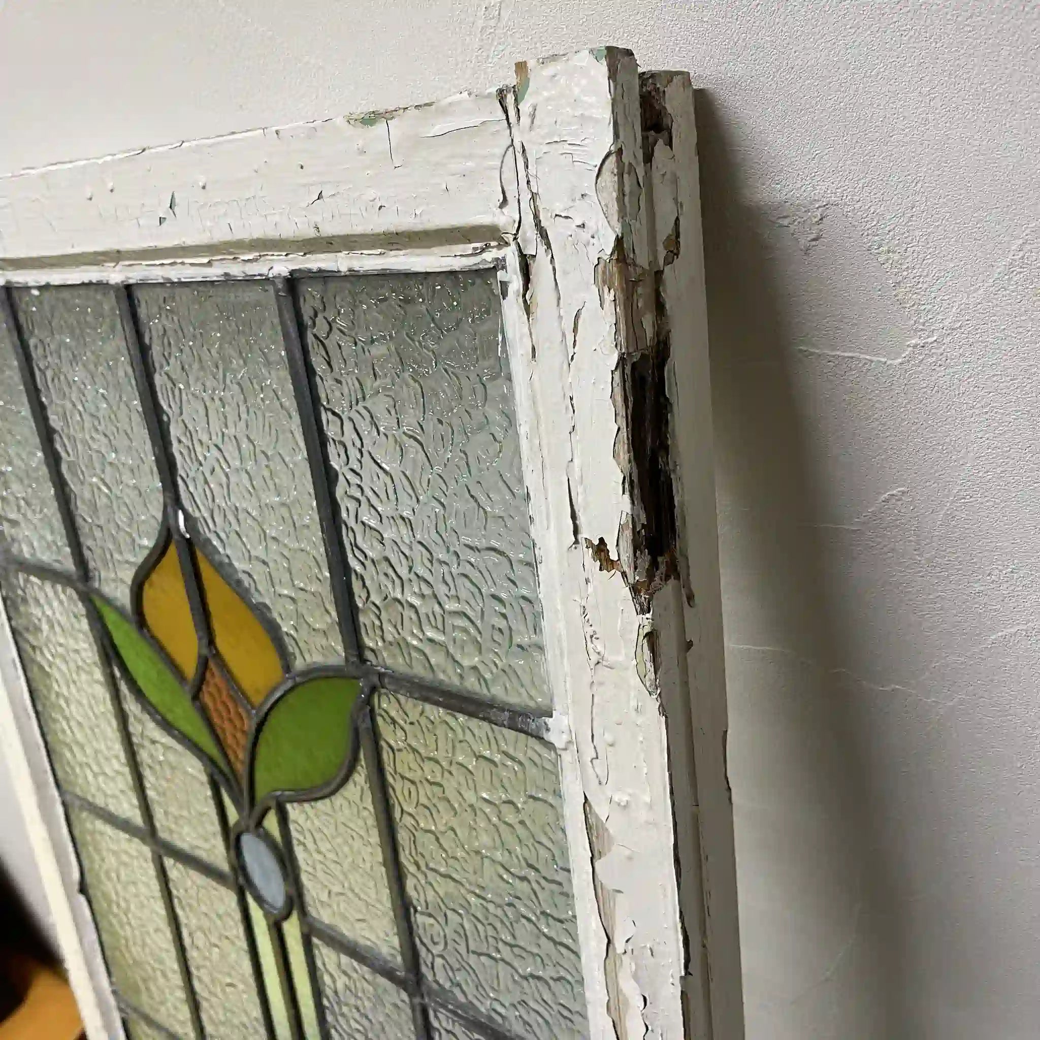 【アンティーク】 ステンドグラス / アール・ヌーヴォー / 20世紀初頭 (推定) / ガラス / イギリス / テクスチャード・ガラス, 植物モチーフ