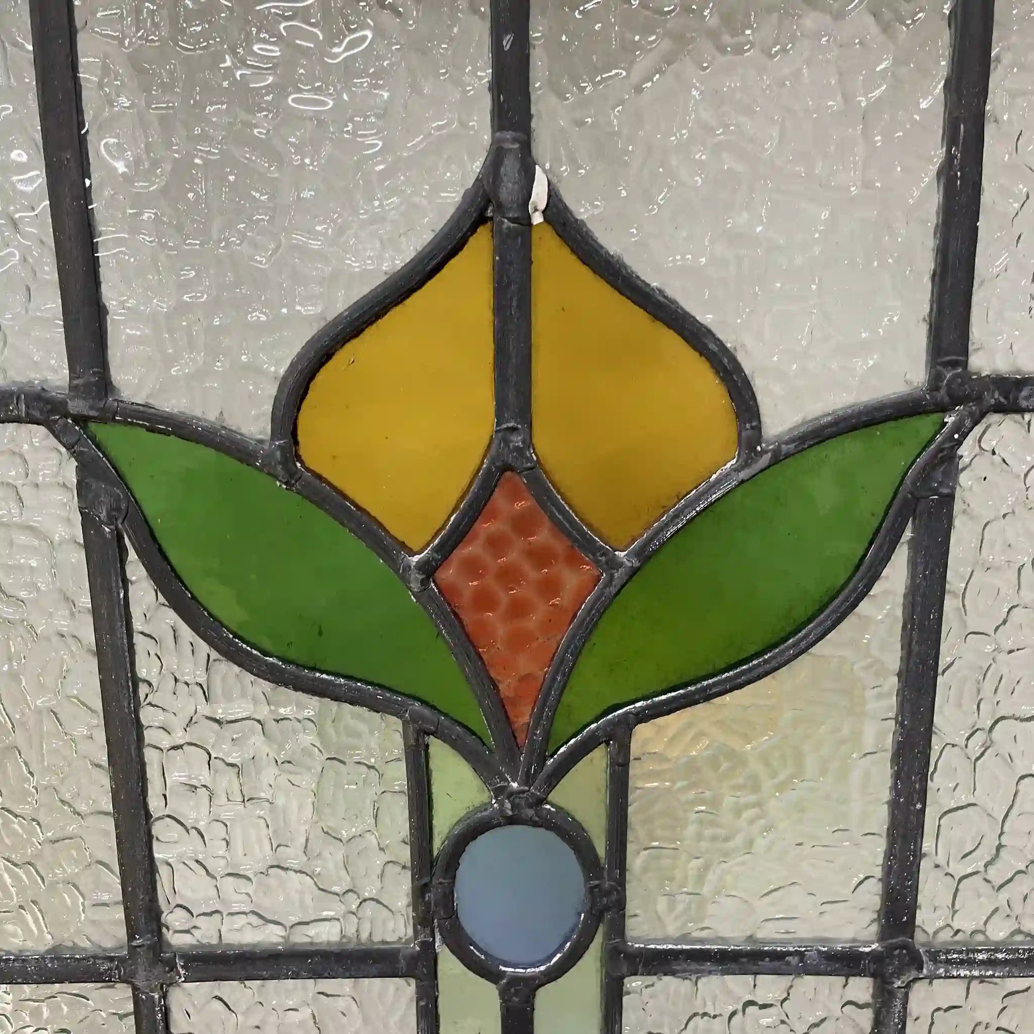 【アンティーク】 ステンドグラス / アール・ヌーヴォー / 20世紀初頭 (推定) / ガラス / イギリス / テクスチャード・ガラス, 植物モチーフ