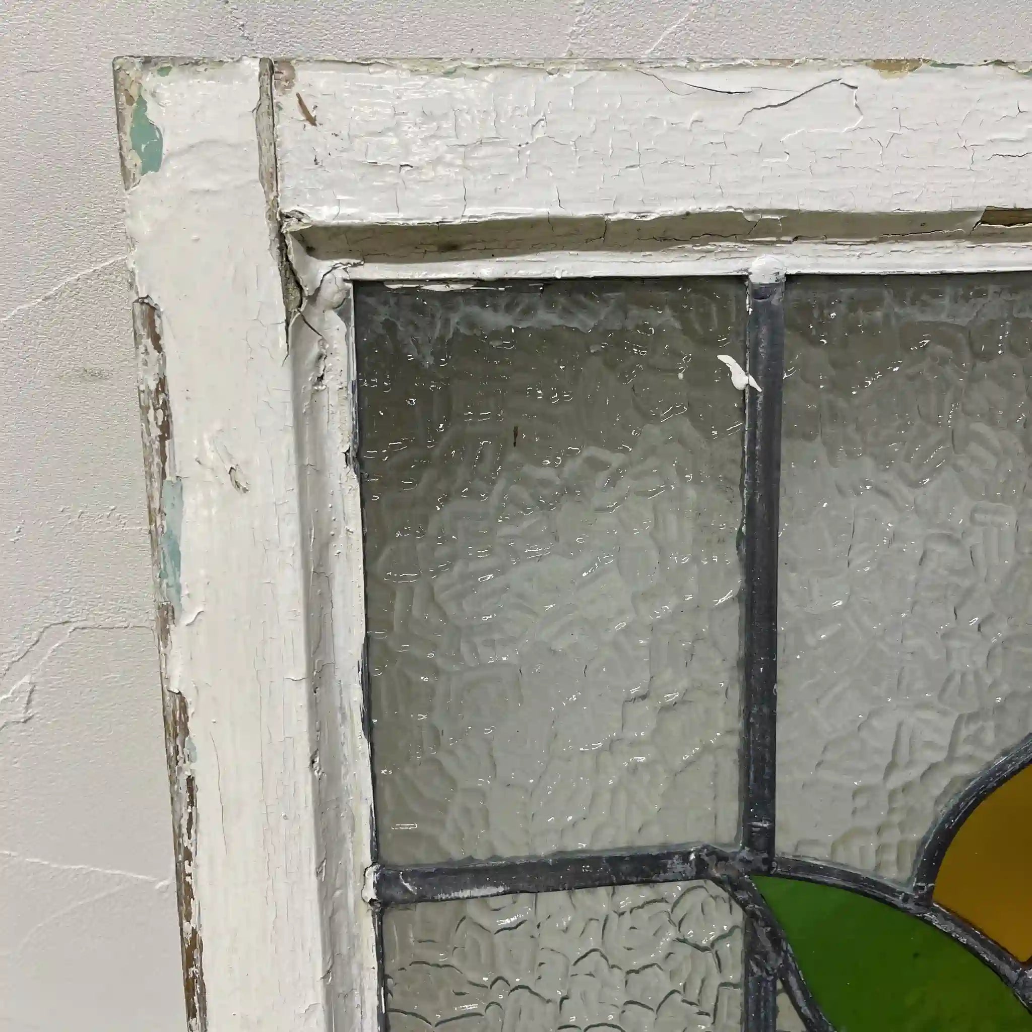 【アンティーク】 ステンドグラス / アール・ヌーヴォー / 20世紀初頭 (推定) / ガラス / イギリス / テクスチャード・ガラス, 植物モチーフ, ハンドル・ステイ付