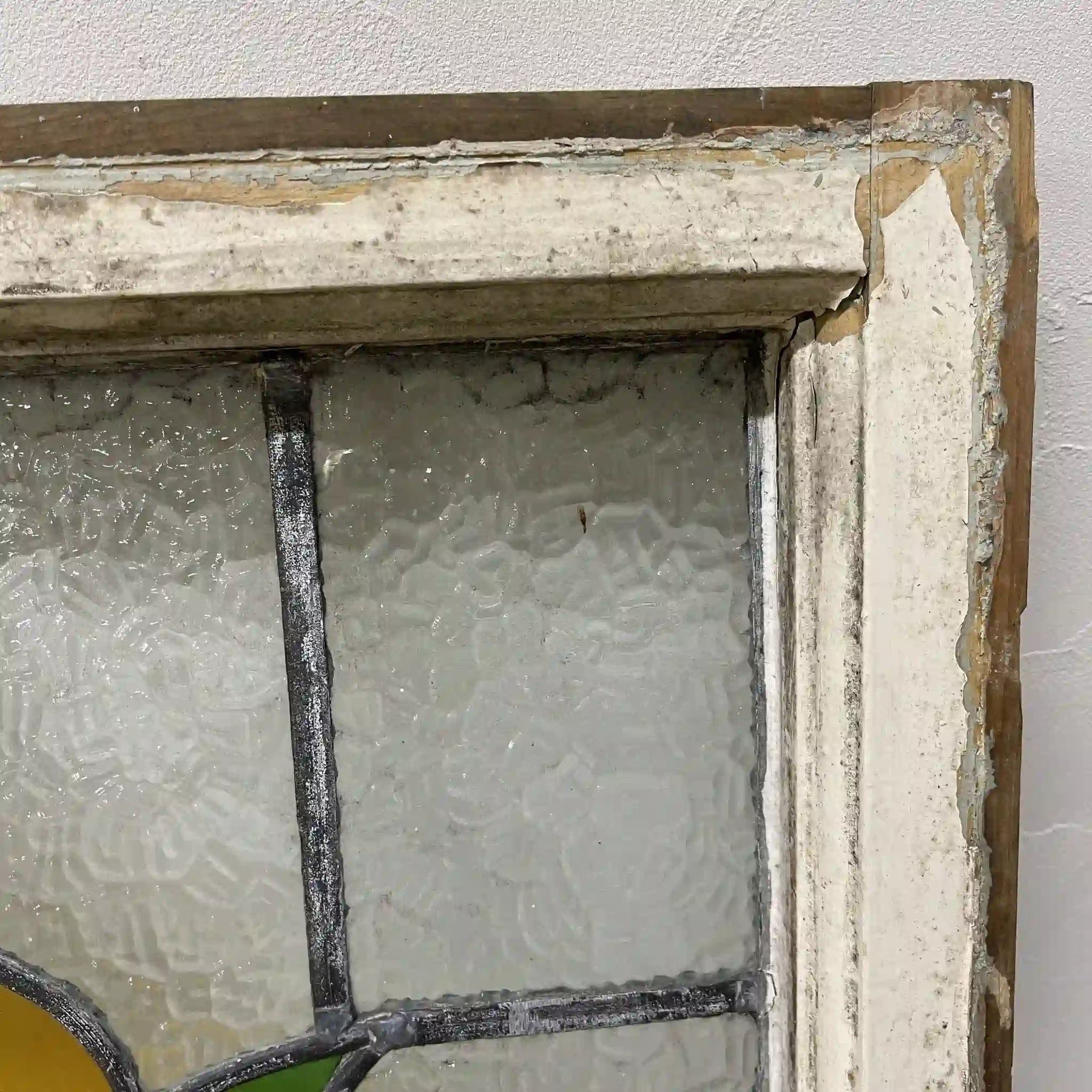 【アンティーク】 ステンドグラス / アール・ヌーヴォー / 20世紀初頭 (推定) / ガラス / イギリス / テクスチャード・ガラス, 植物モチーフ, ハンドル・ステイ付