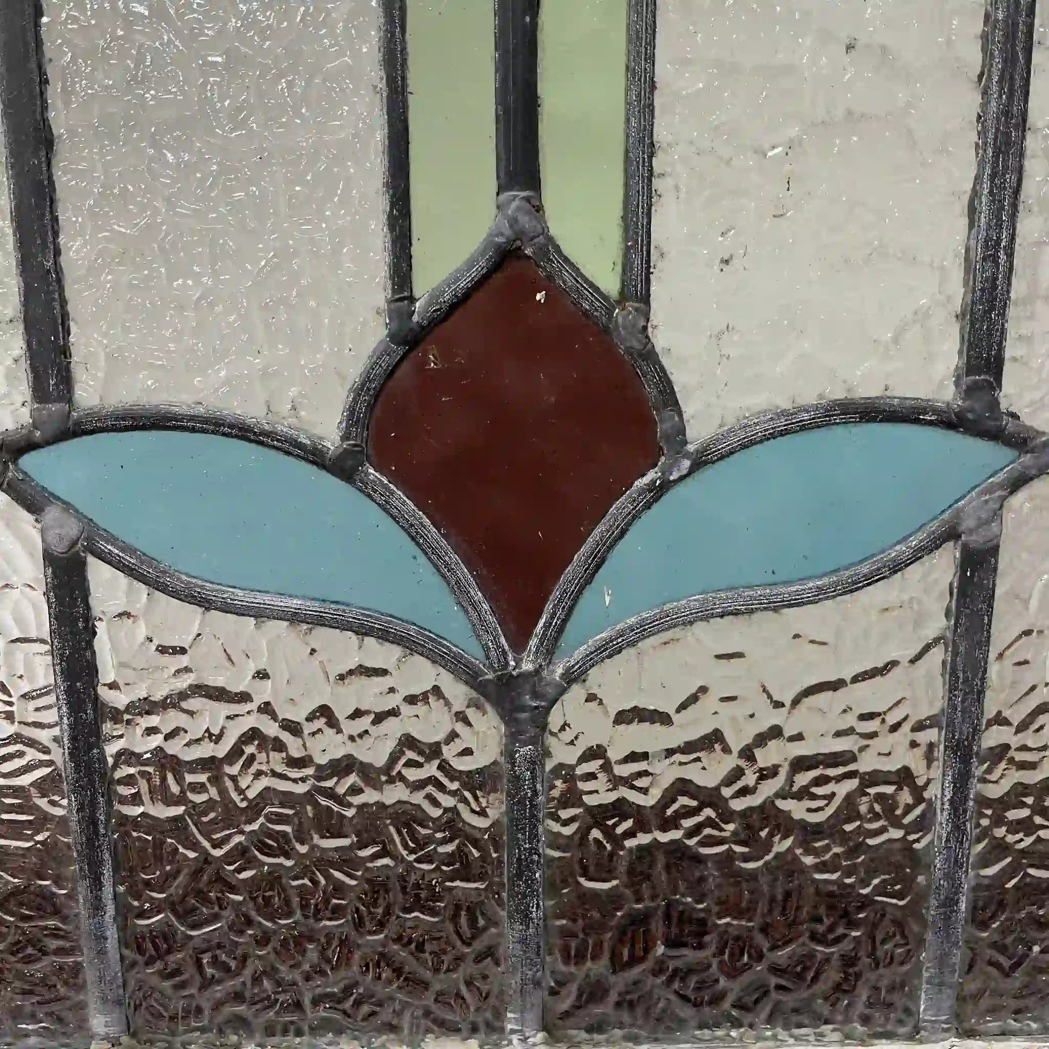 【アンティーク】 ステンドグラス / アール・ヌーヴォー / 20世紀初頭 (推定) / ガラス / イギリス / テクスチャード・ガラス, 植物モチーフ, ハンドル・ステイ付