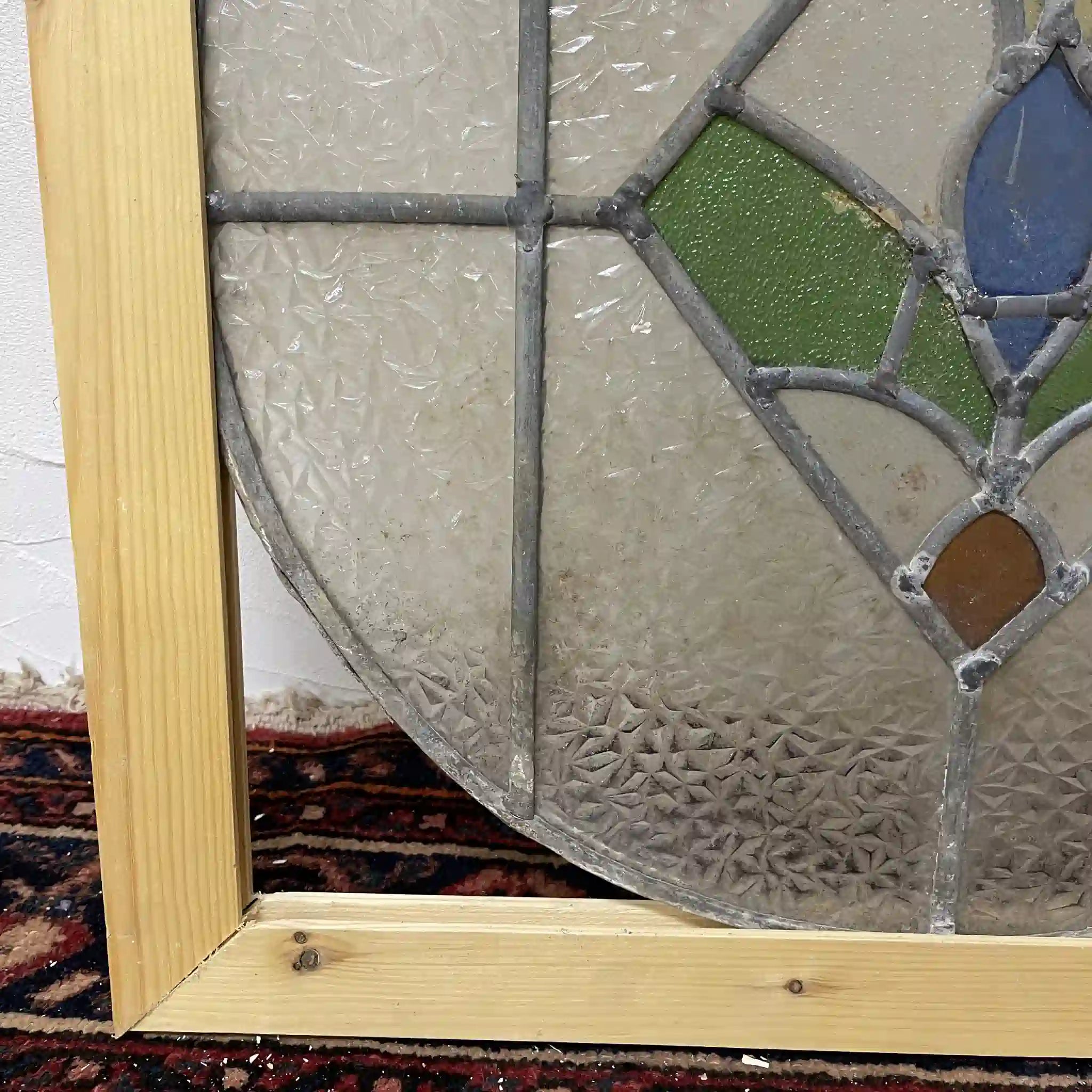 【アンティーク】 ラウンドステンドグラス / アール・デコ / 20世紀初頭 (推定) / ガラス / イギリス / テクスチャード・ガラス, 植物モチーフ, 幾何学的デザイン,