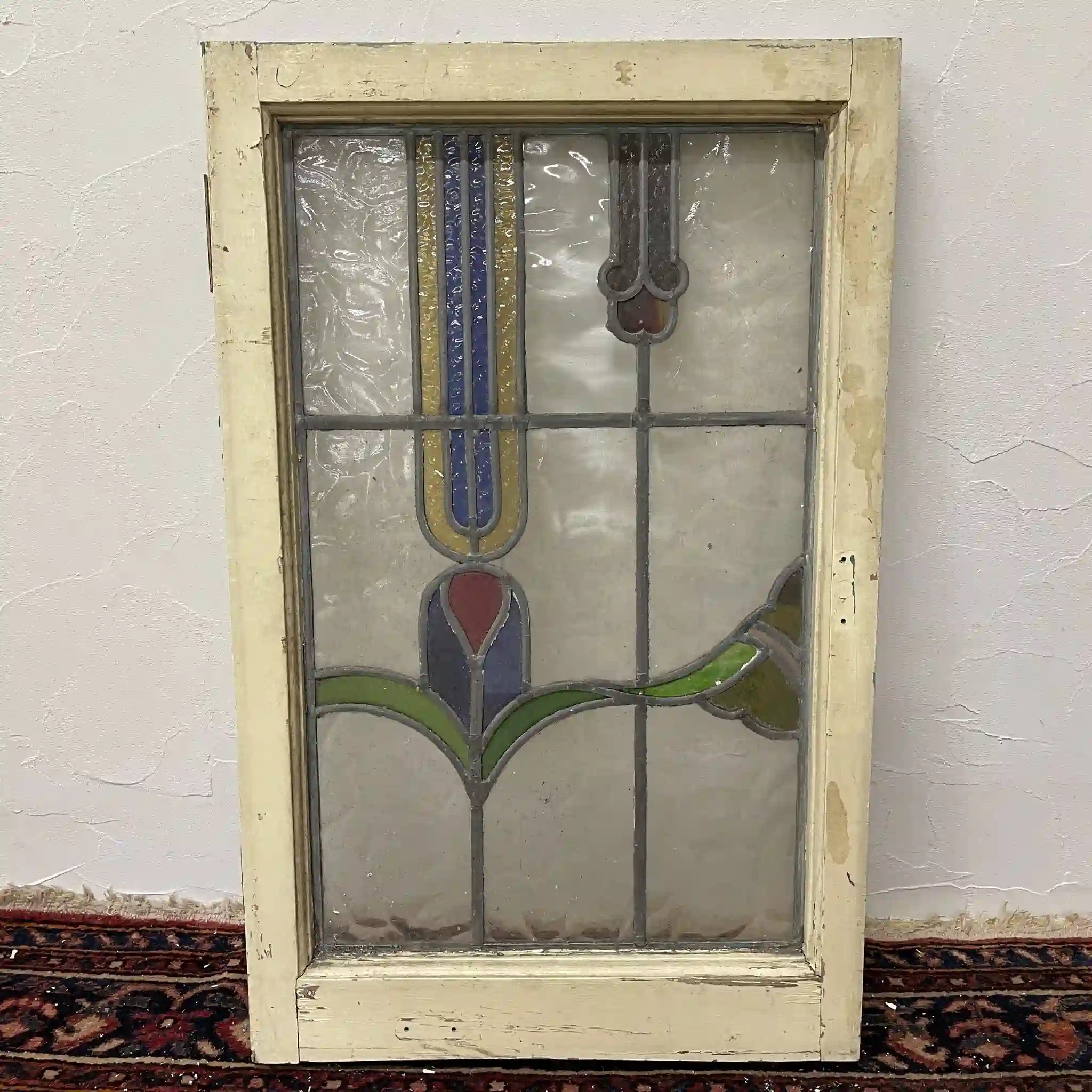 【アンティーク】 ステンドグラス / アール・ヌーヴォー / 20世紀初頭 (推定) / ガラス / イギリス / テクスチャード・ガラス, 植物モチーフ, 蝶番付