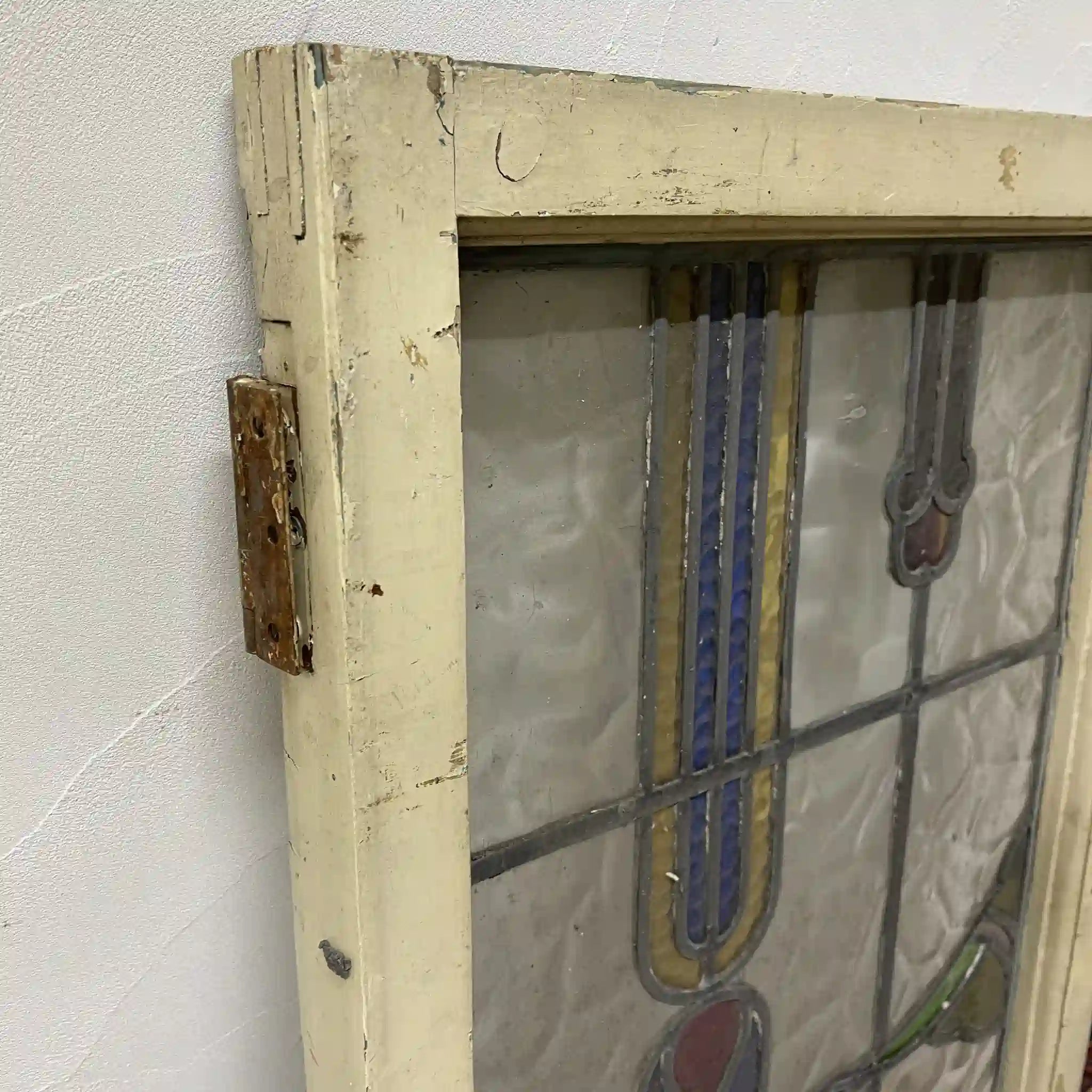 【アンティーク】 ステンドグラス / アール・ヌーヴォー / 20世紀初頭 (推定) / ガラス / イギリス / テクスチャード・ガラス, 植物モチーフ, 蝶番付