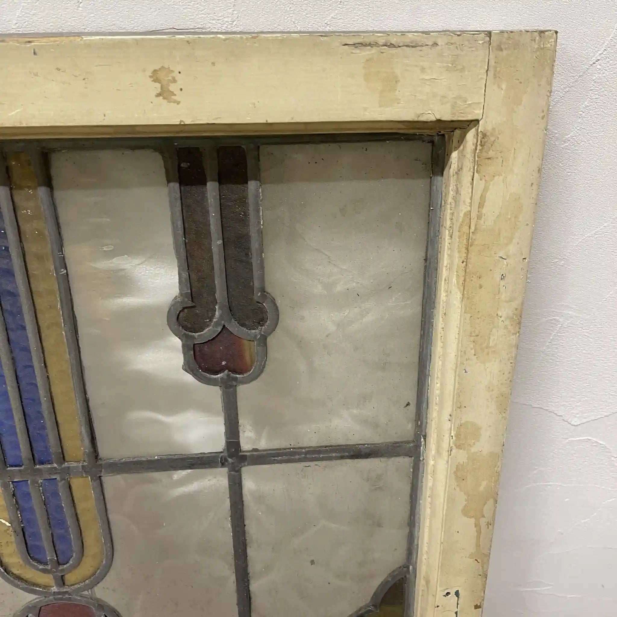 【アンティーク】 ステンドグラス / アール・ヌーヴォー / 20世紀初頭 (推定) / ガラス / イギリス / テクスチャード・ガラス, 植物モチーフ, 蝶番付