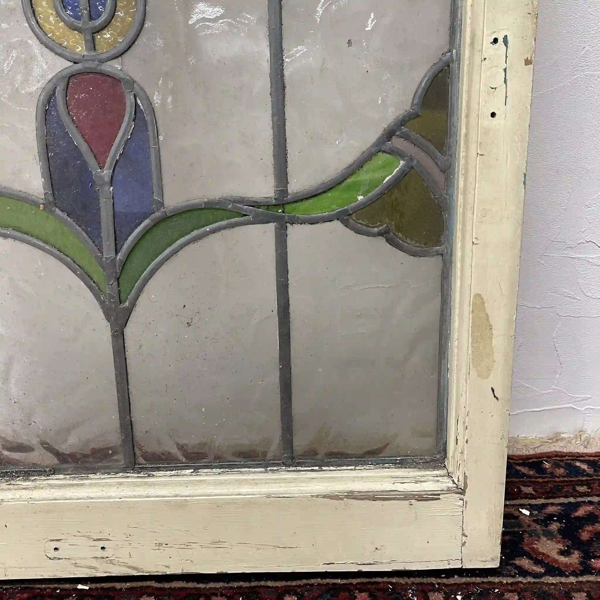 【アンティーク】 ステンドグラス / アール・ヌーヴォー / 20世紀初頭 (推定) / ガラス / イギリス / テクスチャード・ガラス, 植物モチーフ, 蝶番付