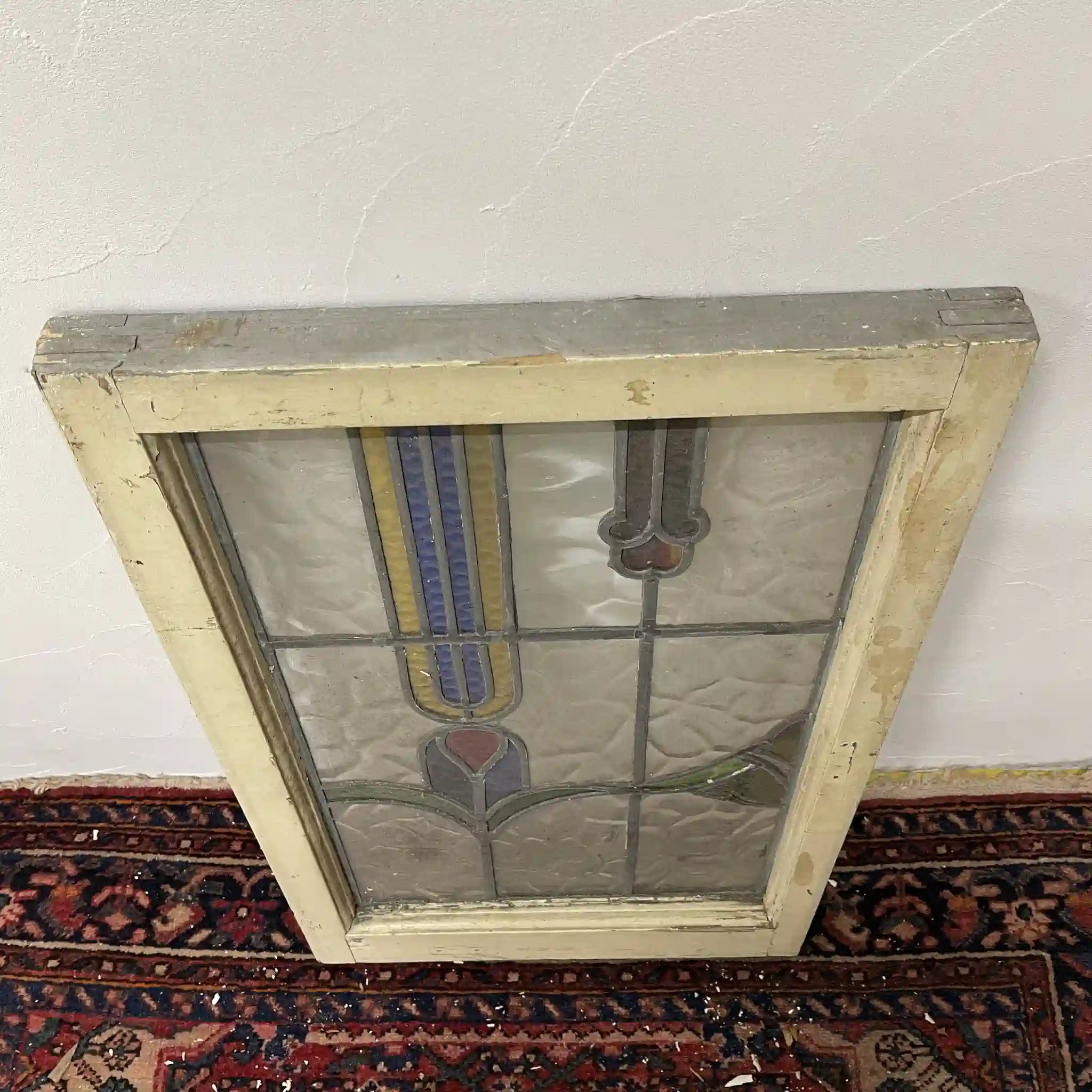 【アンティーク】 ステンドグラス / アール・ヌーヴォー / 20世紀初頭 (推定) / ガラス / イギリス / テクスチャード・ガラス, 植物モチーフ, 蝶番付