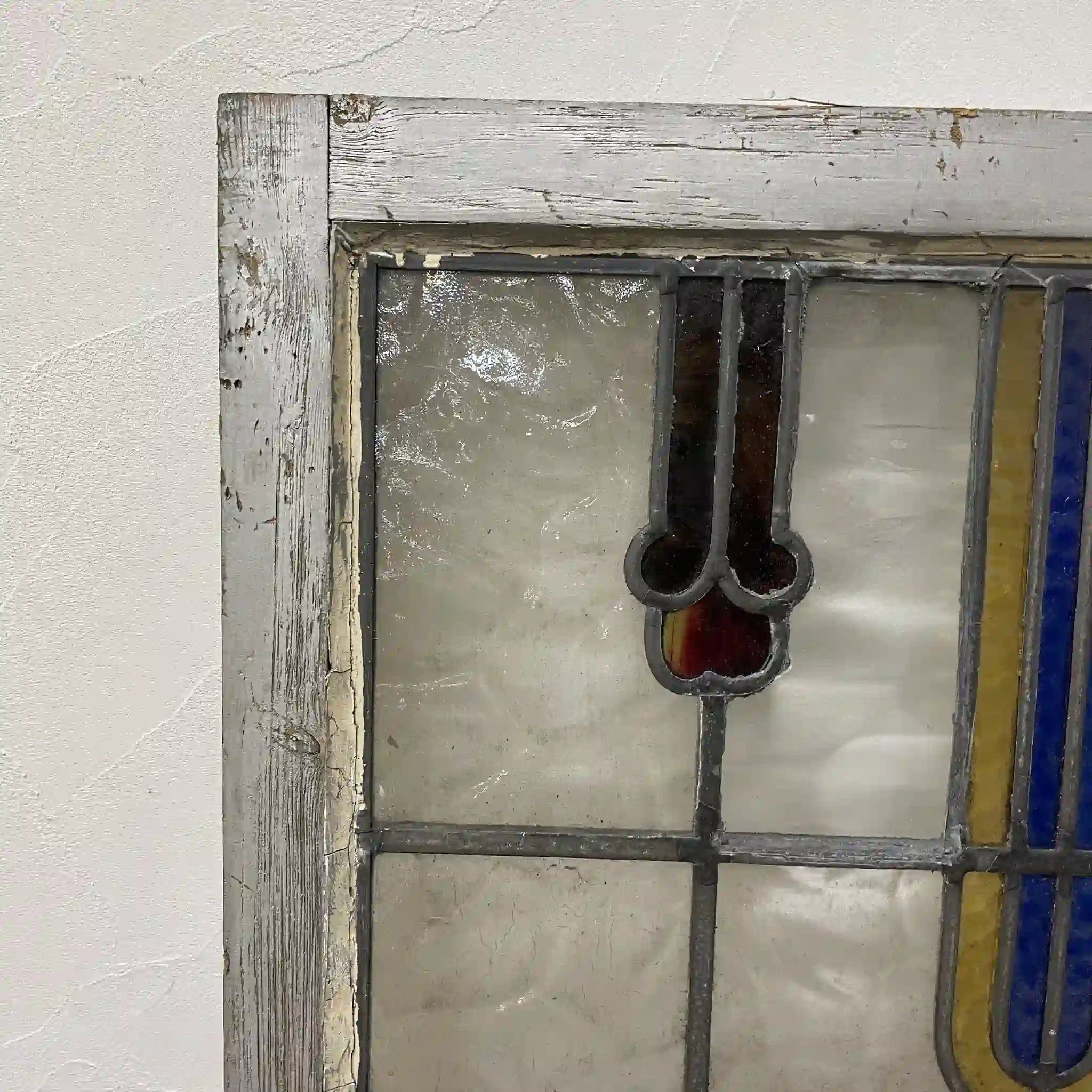 【アンティーク】 ステンドグラス / アール・ヌーヴォー / 20世紀初頭 (推定) / ガラス / イギリス / テクスチャード・ガラス, 植物モチーフ, 蝶番付