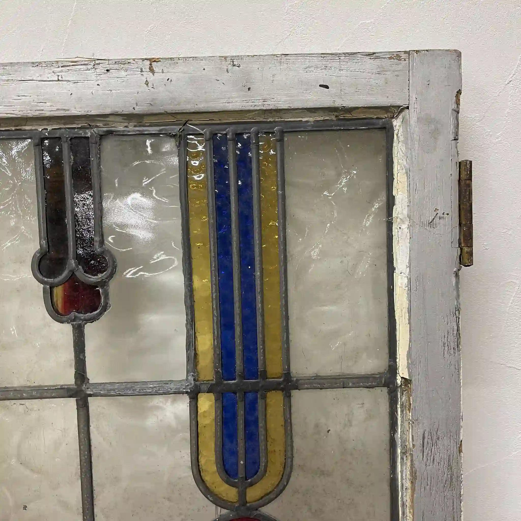 【アンティーク】 ステンドグラス / アール・ヌーヴォー / 20世紀初頭 (推定) / ガラス / イギリス / テクスチャード・ガラス, 植物モチーフ, 蝶番付