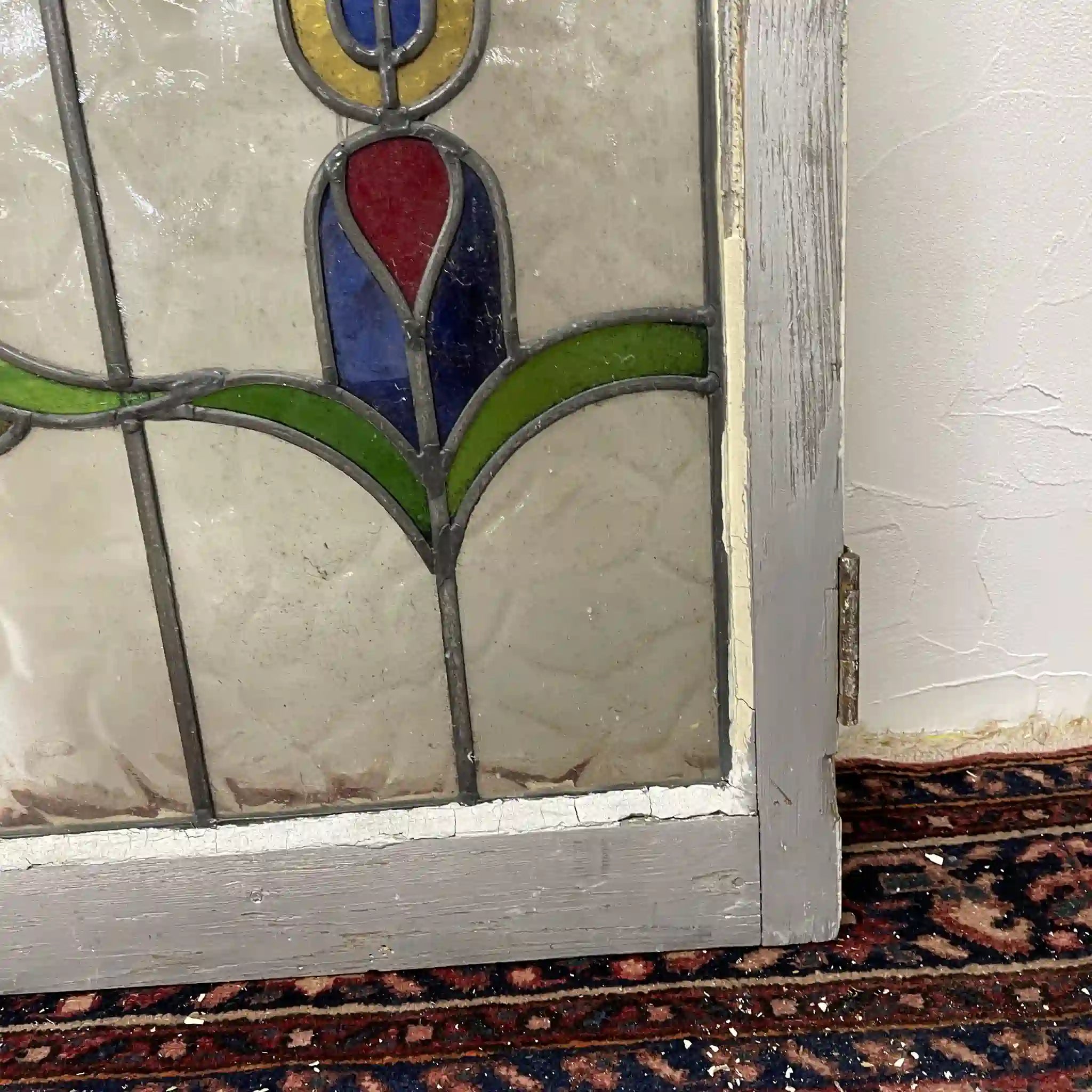 【アンティーク】 ステンドグラス / アール・ヌーヴォー / 20世紀初頭 (推定) / ガラス / イギリス / テクスチャード・ガラス, 植物モチーフ, 蝶番付