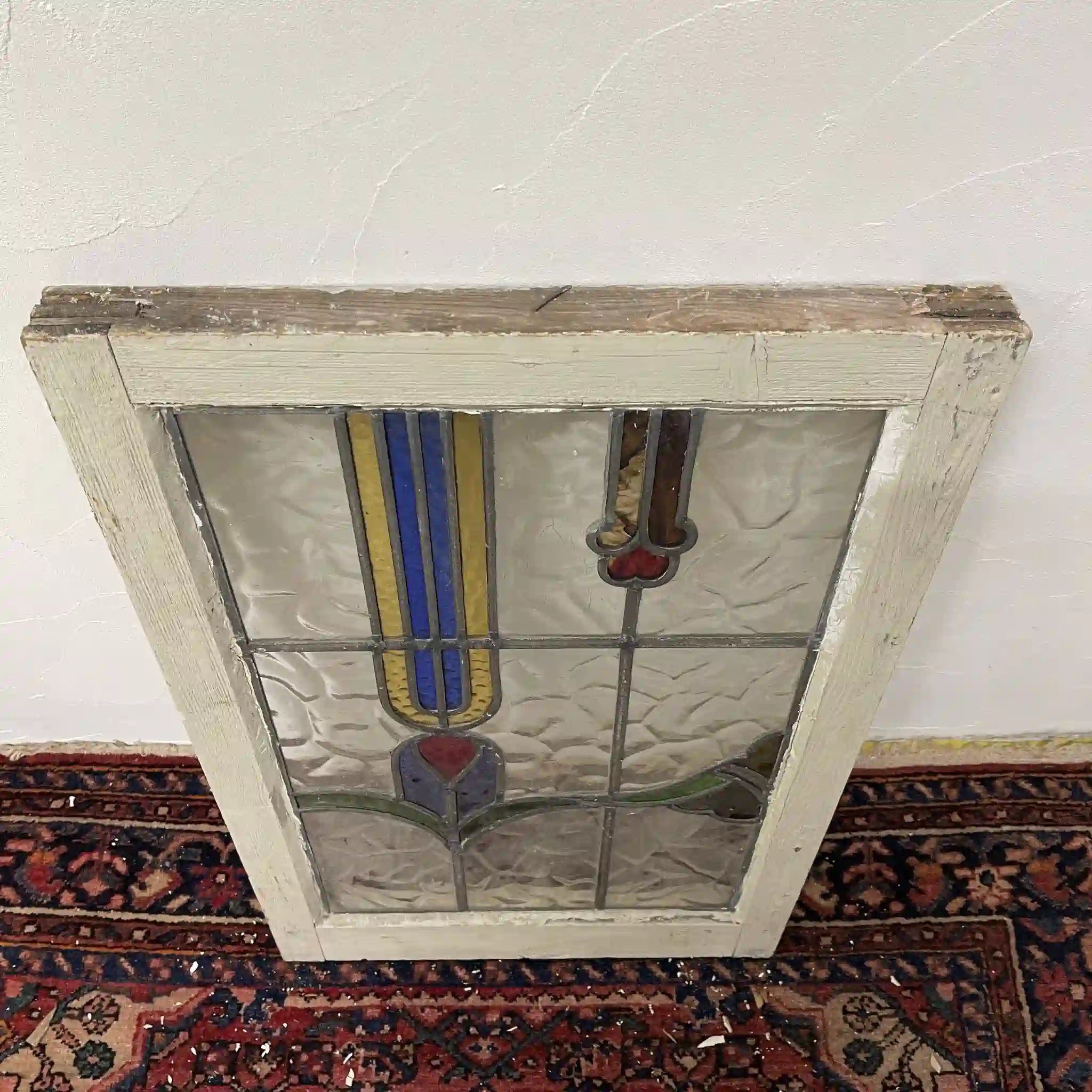 【アンティーク】 ステンドグラス / アール・ヌーヴォー / 20世紀初頭 (推定) / ガラス / イギリス / テクスチャード・ガラス, 植物モチーフ, 蝶番付