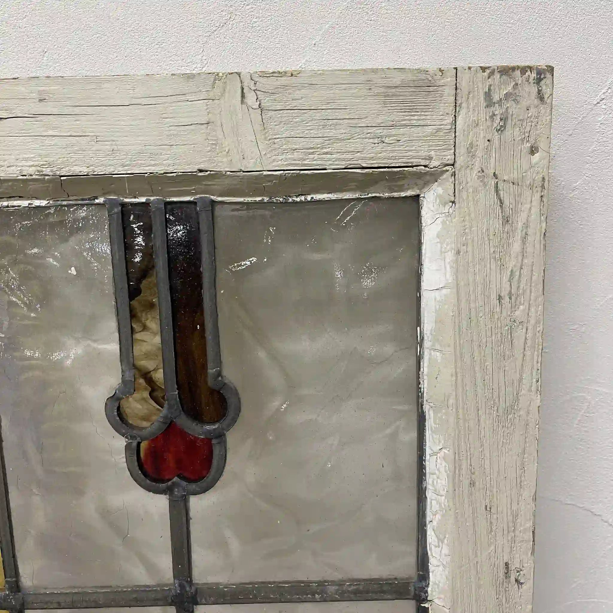 【アンティーク】 ステンドグラス / アール・ヌーヴォー / 20世紀初頭 (推定) / ガラス / イギリス / テクスチャード・ガラス, 植物モチーフ, 蝶番付