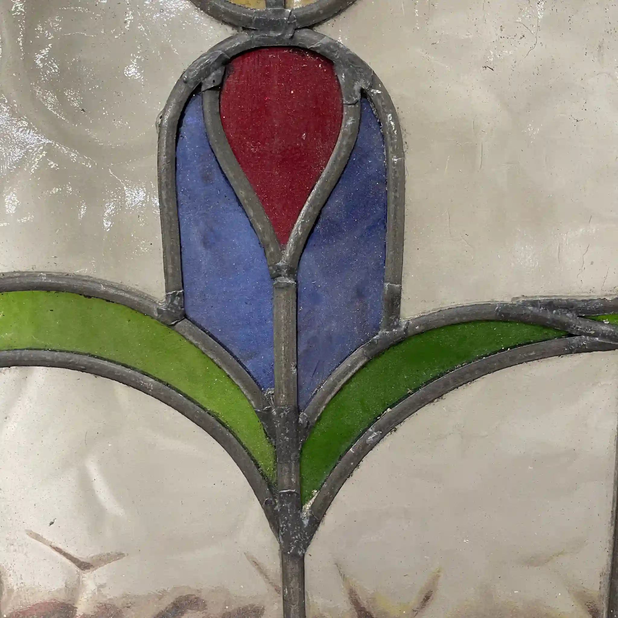 【アンティーク】 ステンドグラス / アール・ヌーヴォー / 20世紀初頭 (推定) / ガラス / イギリス / テクスチャード・ガラス, 植物モチーフ, 蝶番付