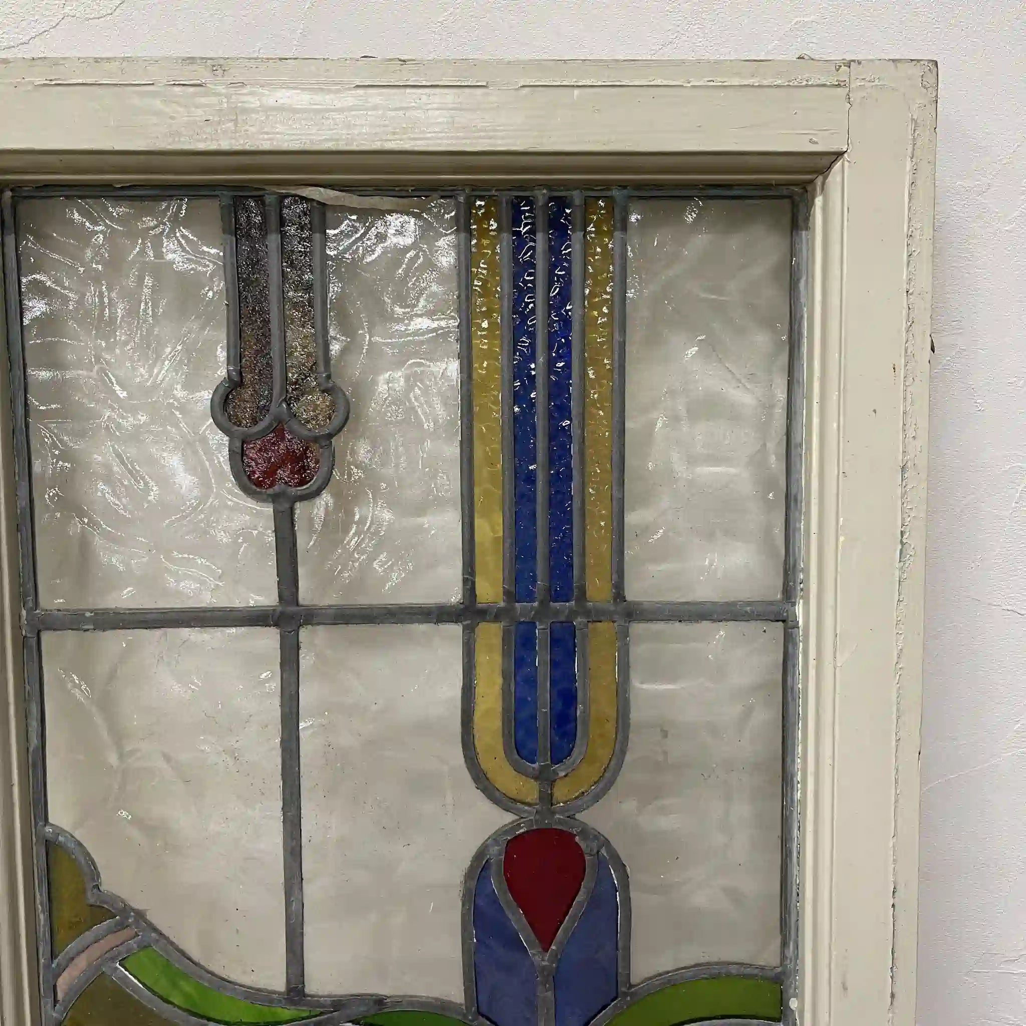 【アンティーク】 ステンドグラス / アール・ヌーヴォー / 20世紀初頭 (推定) / ガラス / イギリス / テクスチャード・ガラス, 植物モチーフ, 蝶番付