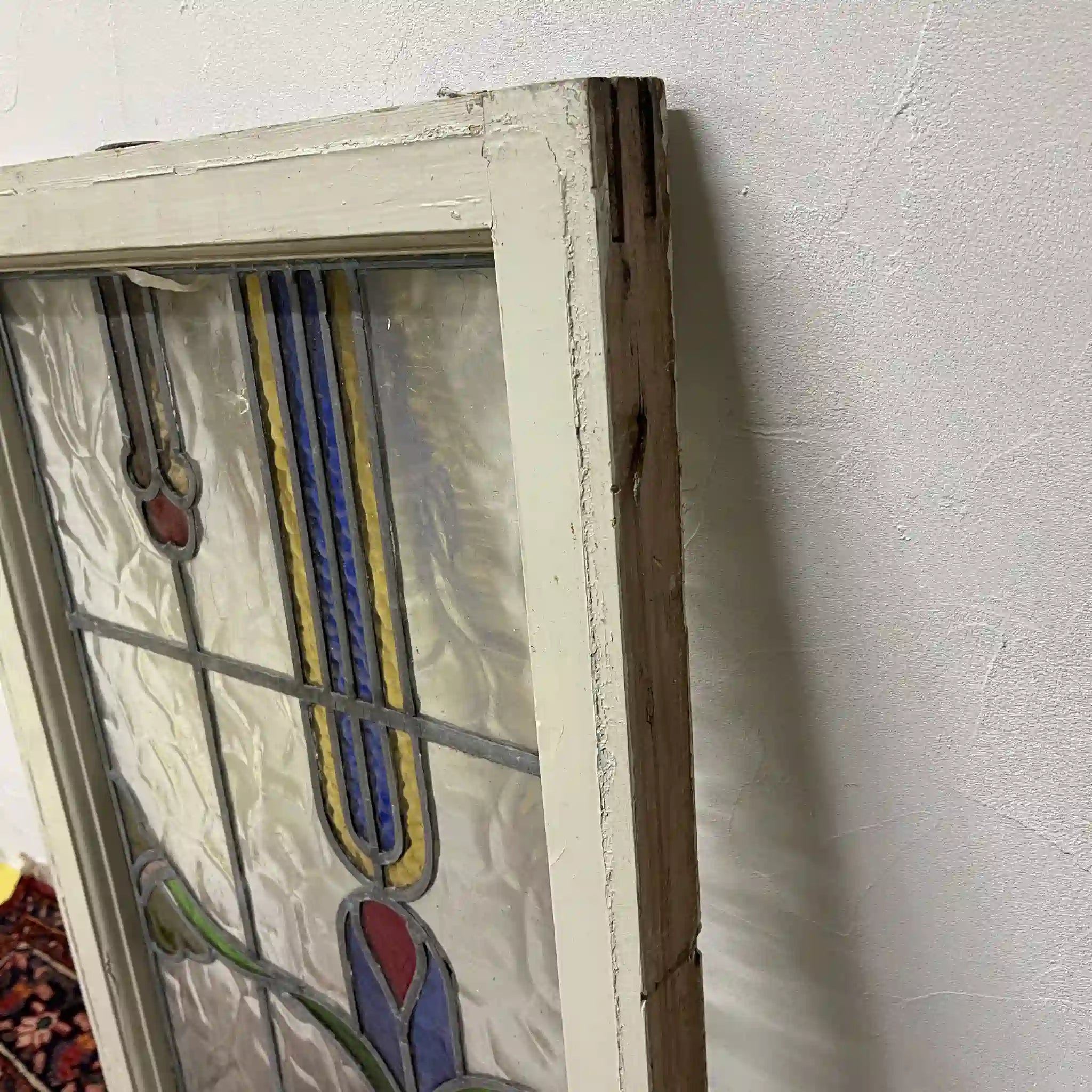 【アンティーク】 ステンドグラス / アール・ヌーヴォー / 20世紀初頭 (推定) / ガラス / イギリス / テクスチャード・ガラス, 植物モチーフ, 蝶番付