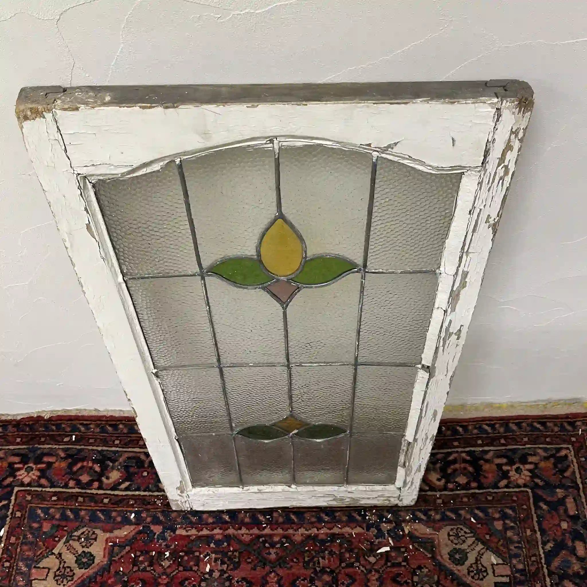 【アンティーク】 ステンドグラス / アール・ヌーヴォー / 20世紀初頭 (推定) / ガラス / イギリス / テクスチャード・ガラス, チューリップモチーフ