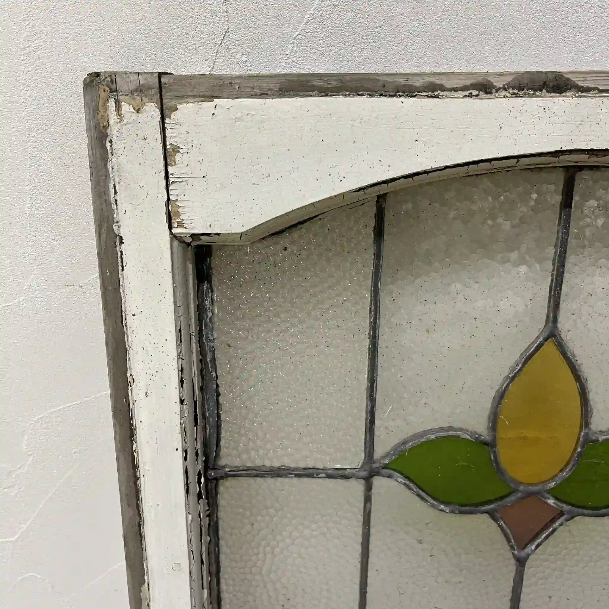 【アンティーク】 ステンドグラス / アール・ヌーヴォー / 20世紀初頭 (推定) / ガラス / イギリス / テクスチャード・ガラス, チューリップモチーフ