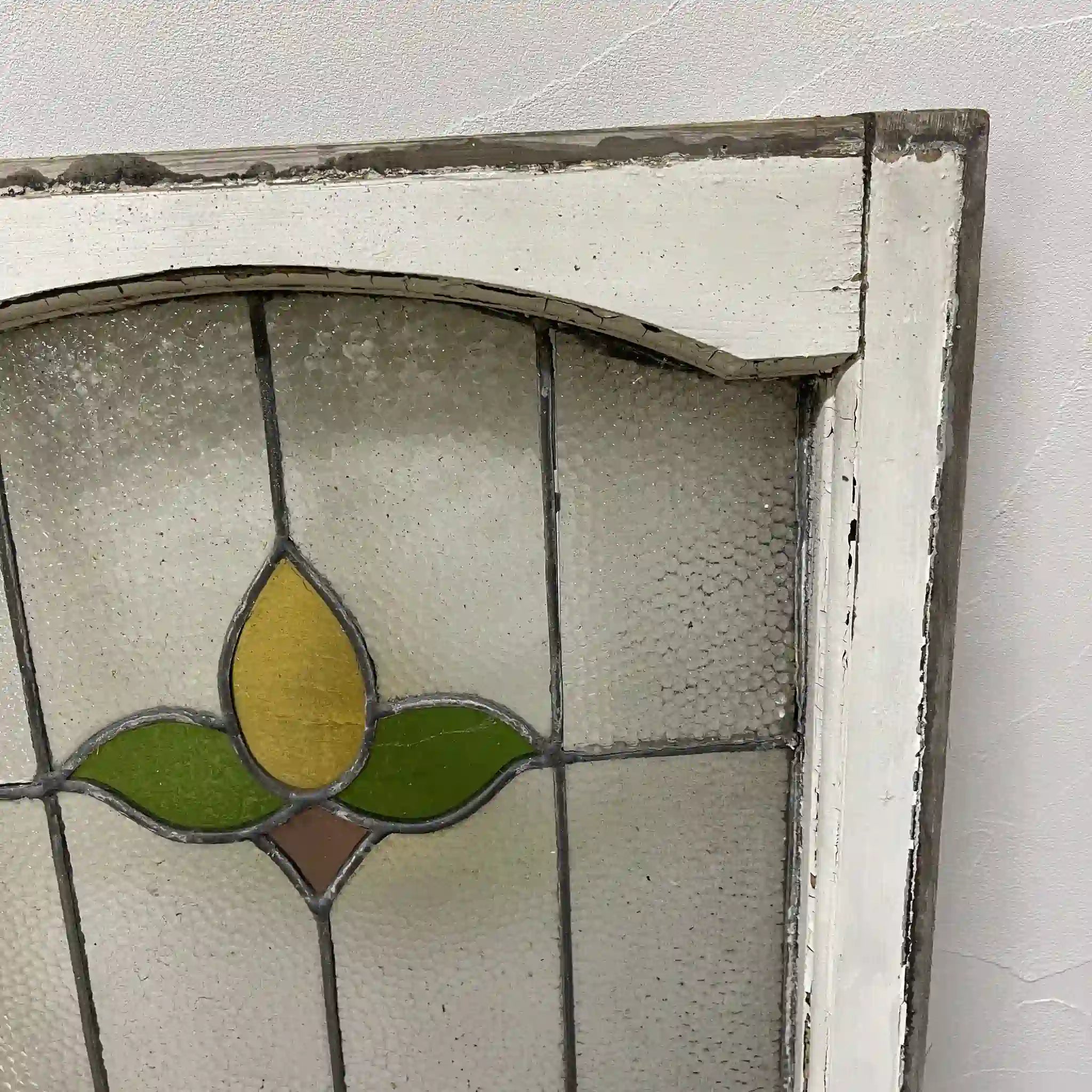 【アンティーク】 ステンドグラス / アール・ヌーヴォー / 20世紀初頭 (推定) / ガラス / イギリス / テクスチャード・ガラス, チューリップモチーフ