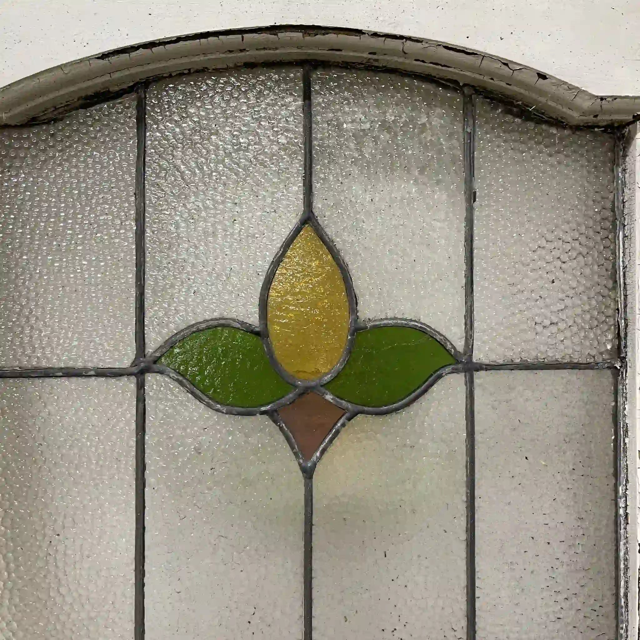 【アンティーク】 ステンドグラス / アール・ヌーヴォー / 20世紀初頭 (推定) / ガラス / イギリス / テクスチャード・ガラス, チューリップモチーフ