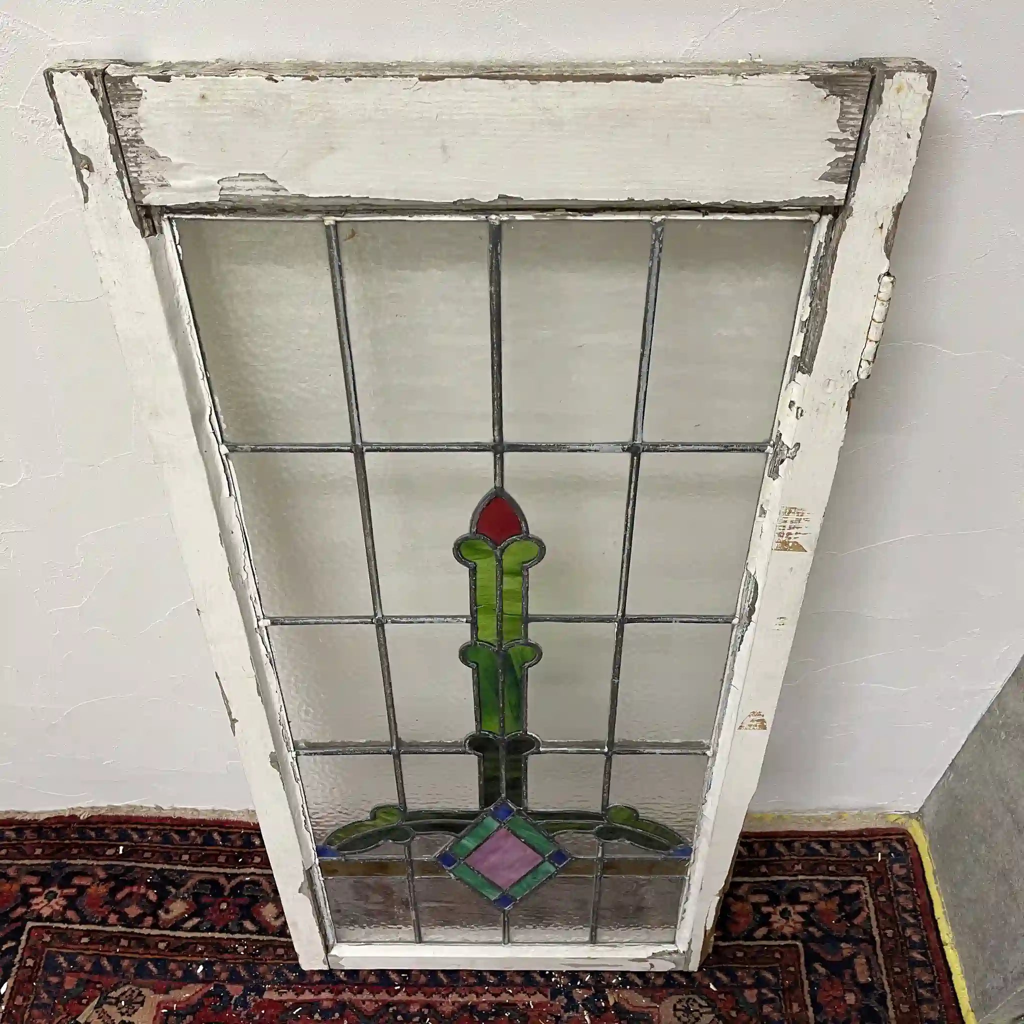 【アンティーク】 ステンドグラス / アール・ヌーヴォー / 20世紀初頭 (推定) / ガラス / イギリス / テクスチャード・ガラス, 植物モチーフ, 蝶番付