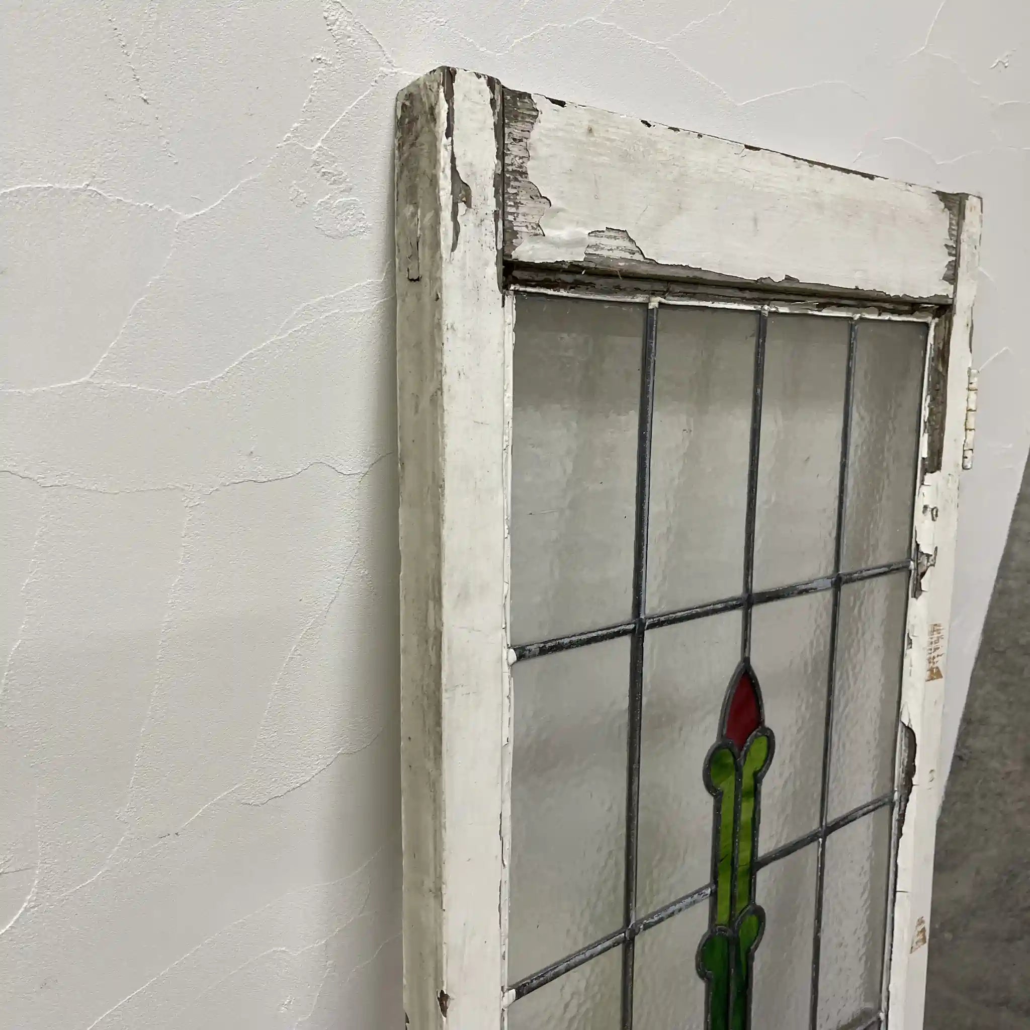 【アンティーク】 ステンドグラス / アール・ヌーヴォー / 20世紀初頭 (推定) / ガラス / イギリス / テクスチャード・ガラス, 植物モチーフ, 蝶番付