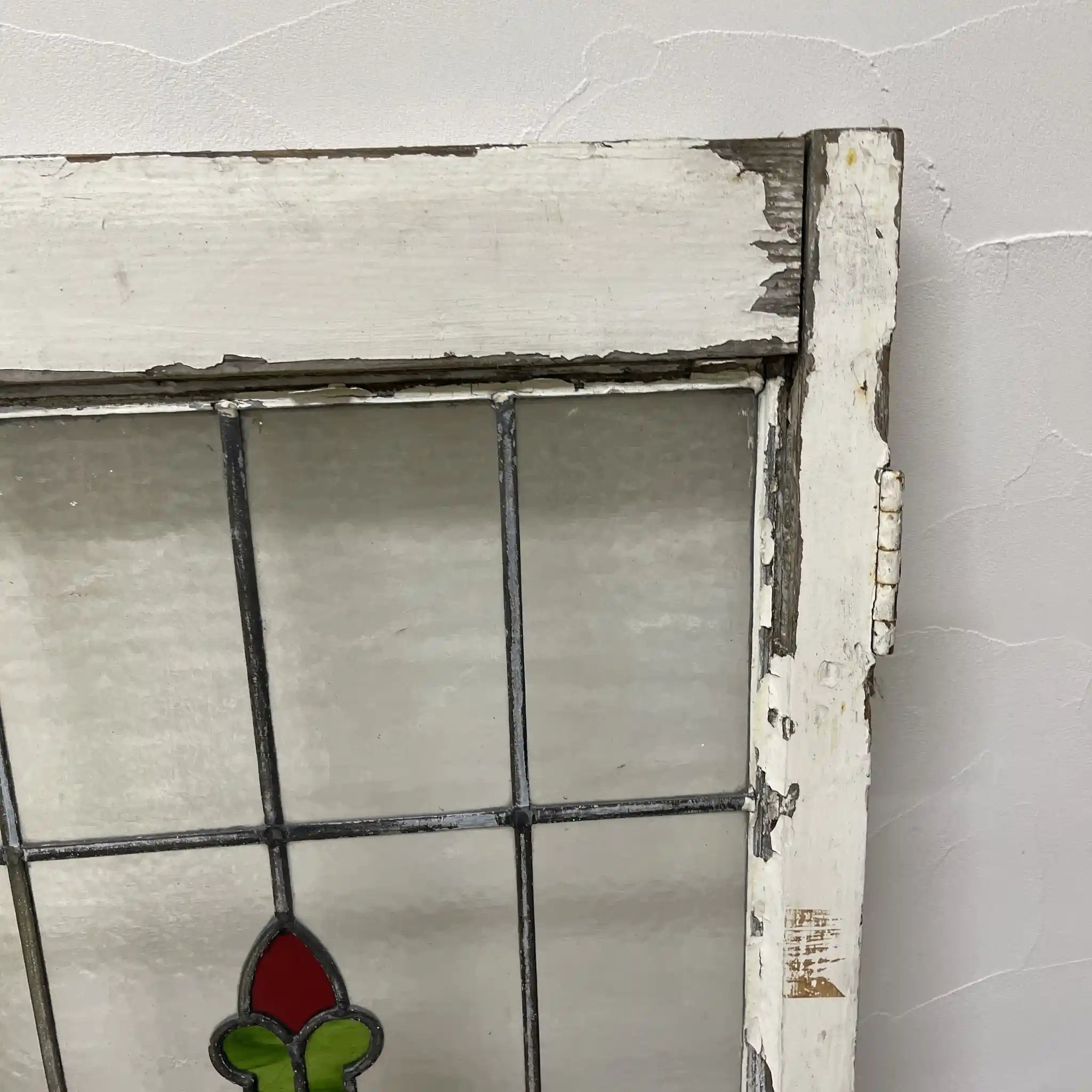 【アンティーク】 ステンドグラス / アール・ヌーヴォー / 20世紀初頭 (推定) / ガラス / イギリス / テクスチャード・ガラス, 植物モチーフ, 蝶番付