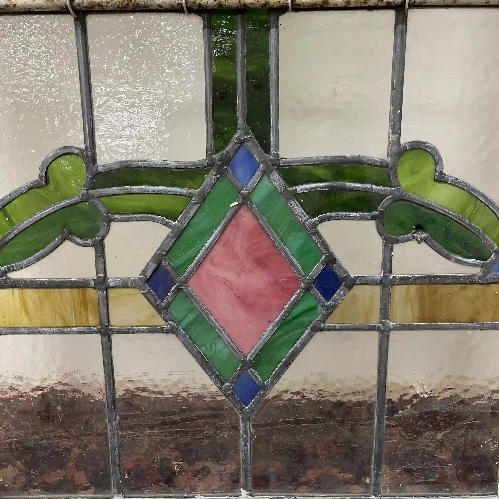 【アンティーク】 ステンドグラス / アール・ヌーヴォー / 20世紀初頭 (推定) / ガラス / イギリス / テクスチャード・ガラス, 植物モチーフ, 蝶番付