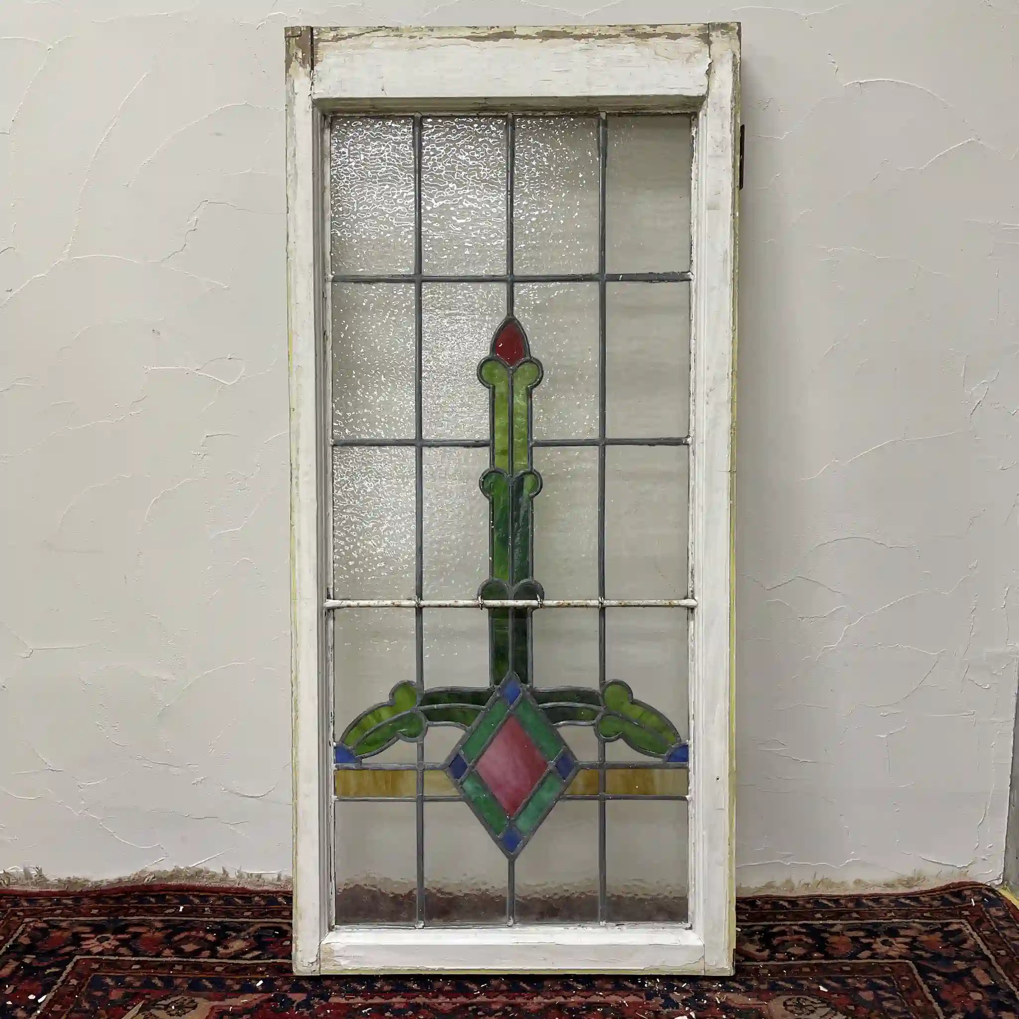 【アンティーク】 ステンドグラス / アール・ヌーヴォー / 20世紀初頭 (推定) / ガラス / イギリス / テクスチャード・ガラス, 植物モチーフ, 蝶番付