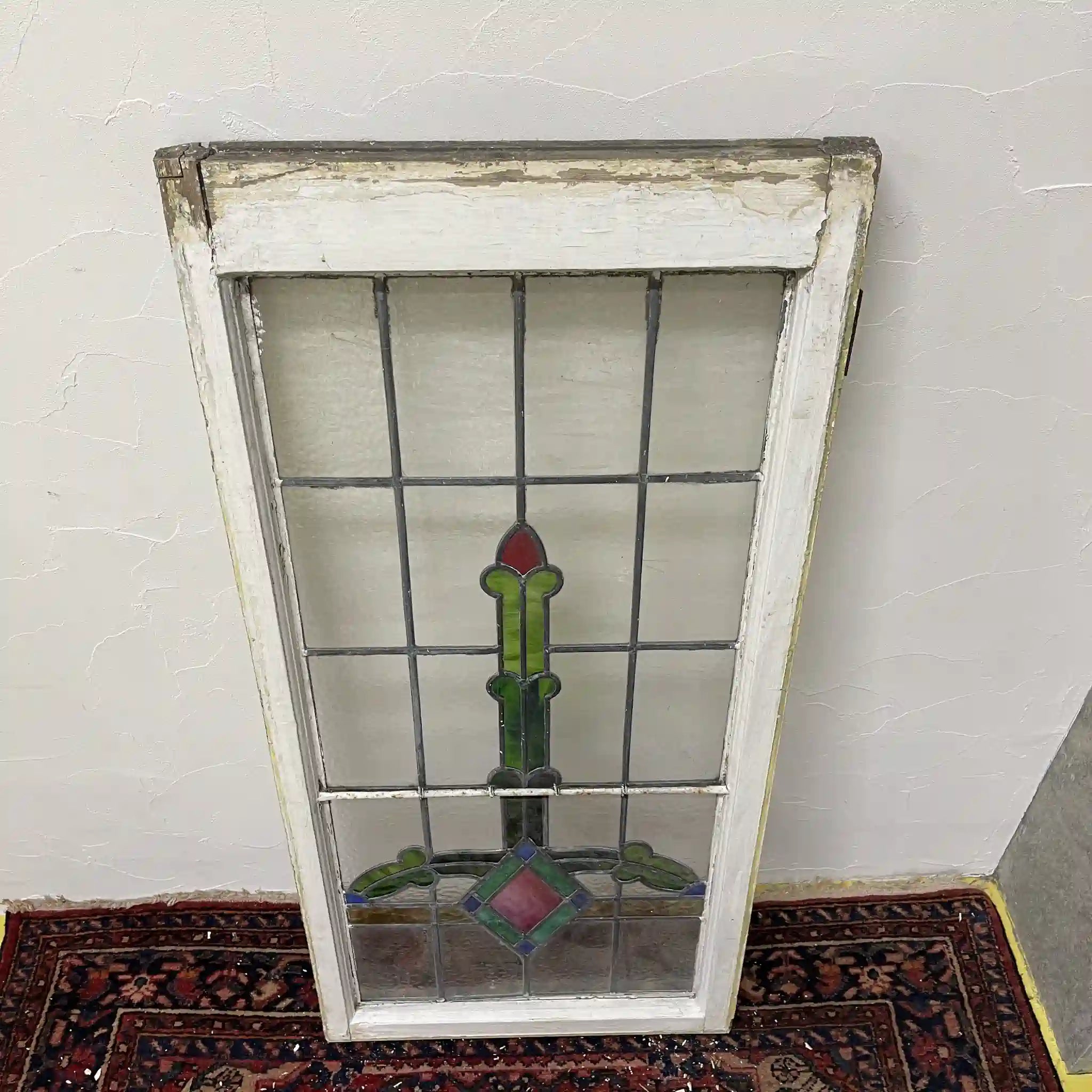 【アンティーク】 ステンドグラス / アール・ヌーヴォー / 20世紀初頭 (推定) / ガラス / イギリス / テクスチャード・ガラス, 植物モチーフ, 蝶番付