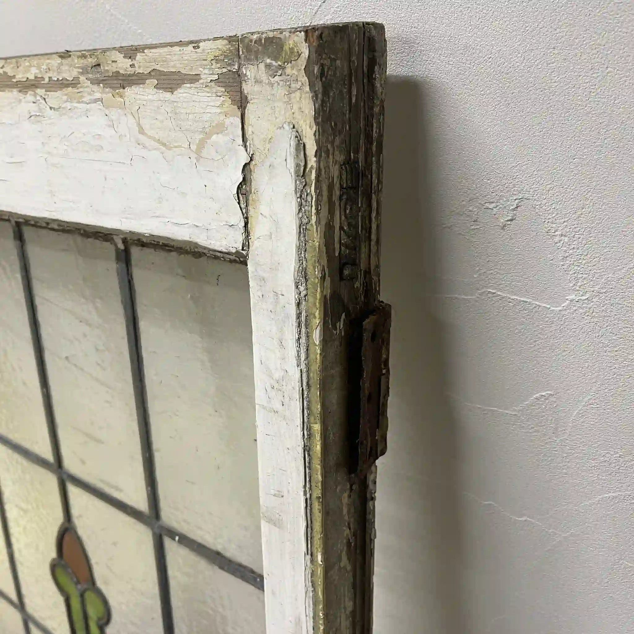[Antique] Stained glass / Art Nouveau / Early 20th century (estimated) / Glass / England / Textured glass, plant motif, with hinges