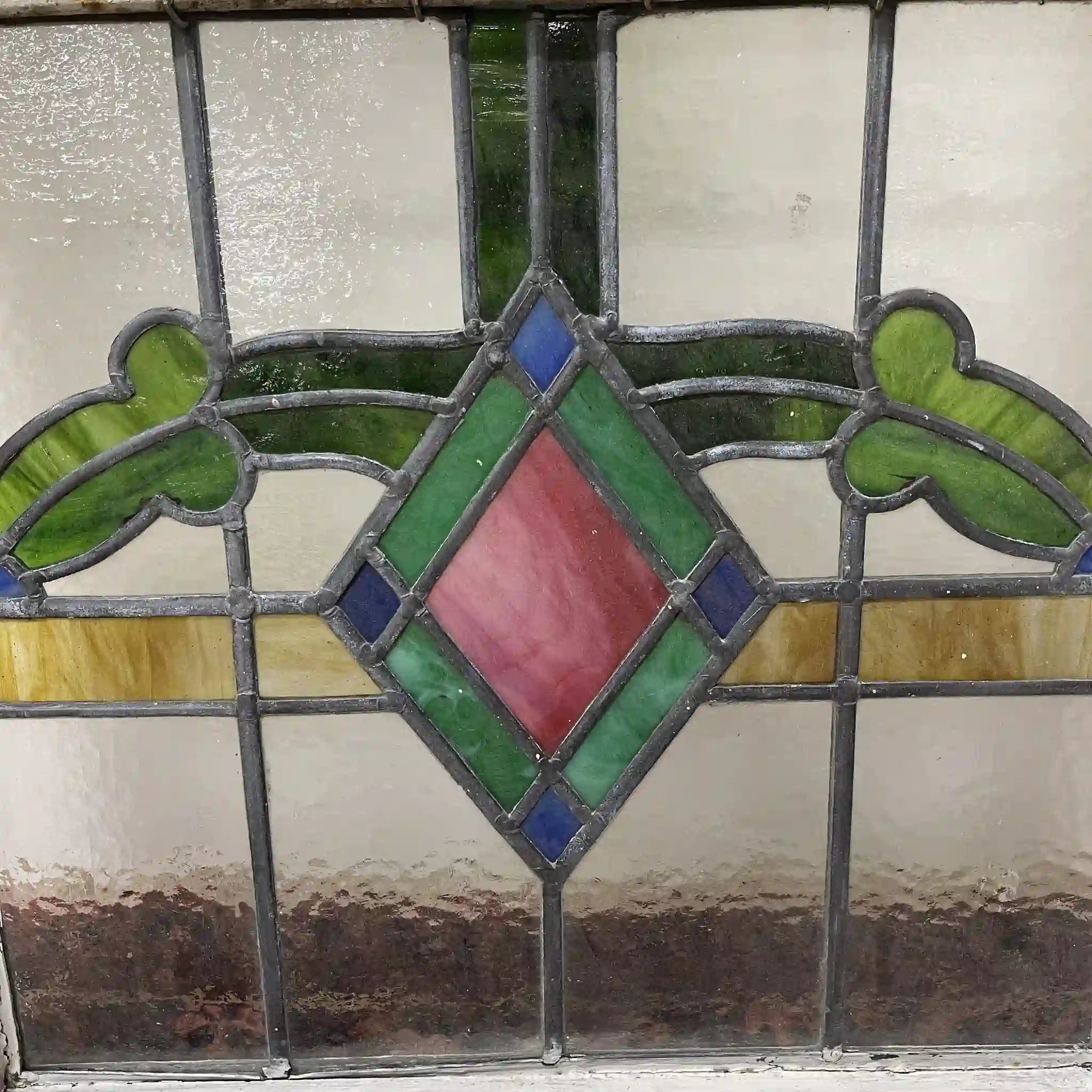 [Antique] Stained glass / Art Nouveau / Early 20th century (estimated) / Glass / England / Textured glass, plant motif, with hinges