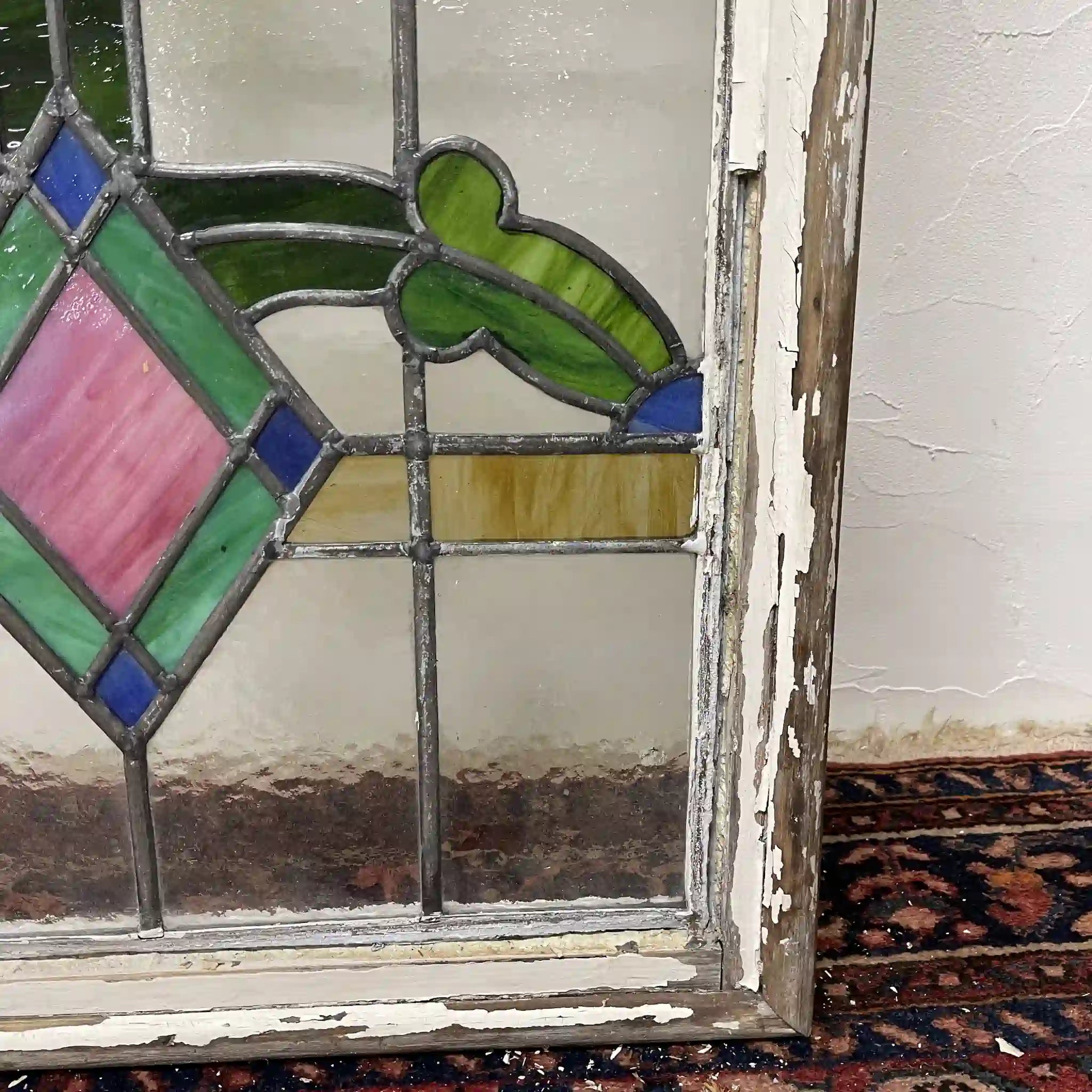 [Antique] Stained glass / Art Nouveau / Early 20th century (estimated) / Glass / England / Textured glass, plant motif, with hinges
