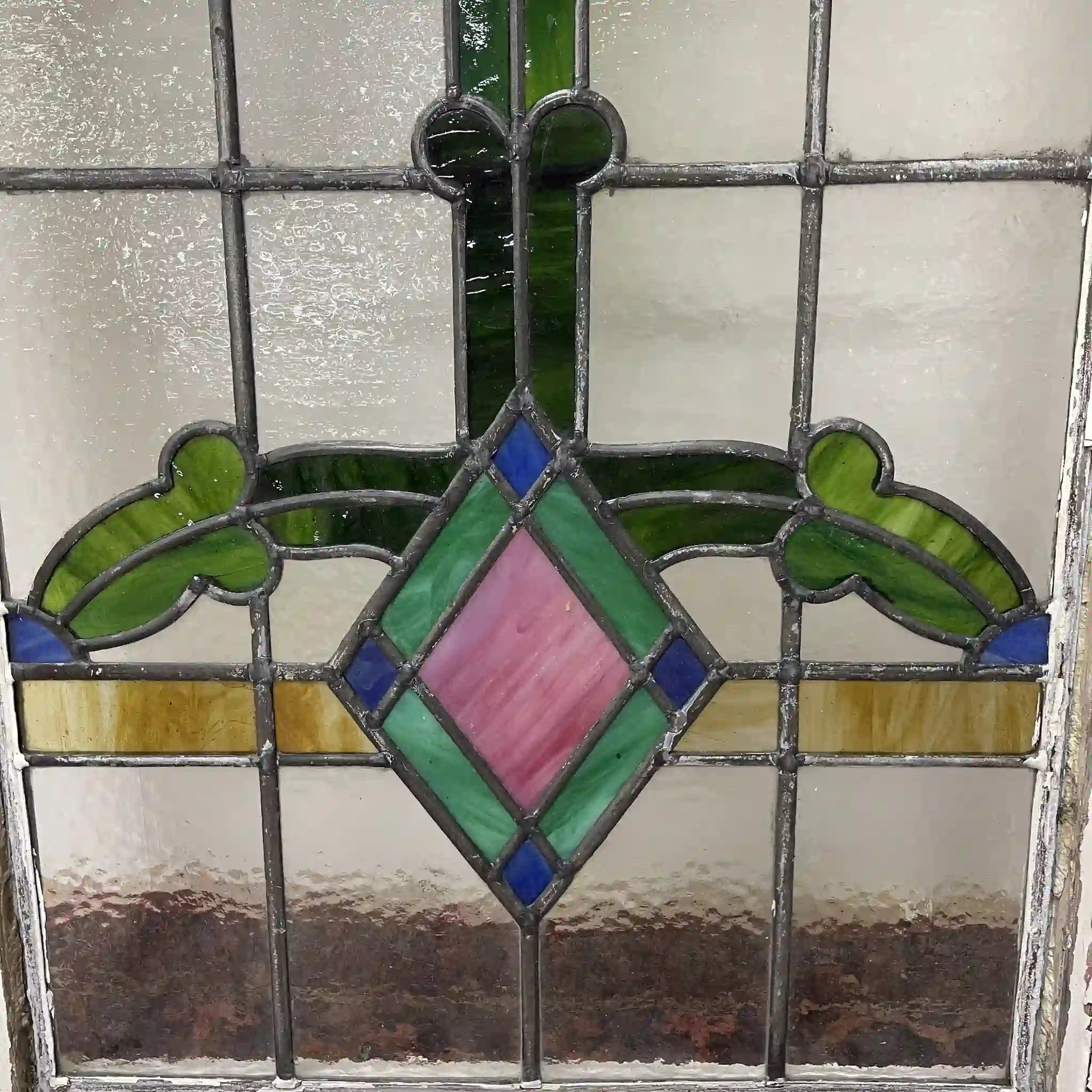 [Antique] Stained glass / Art Nouveau / Early 20th century (estimated) / Glass / England / Textured glass, plant motif, with hinges