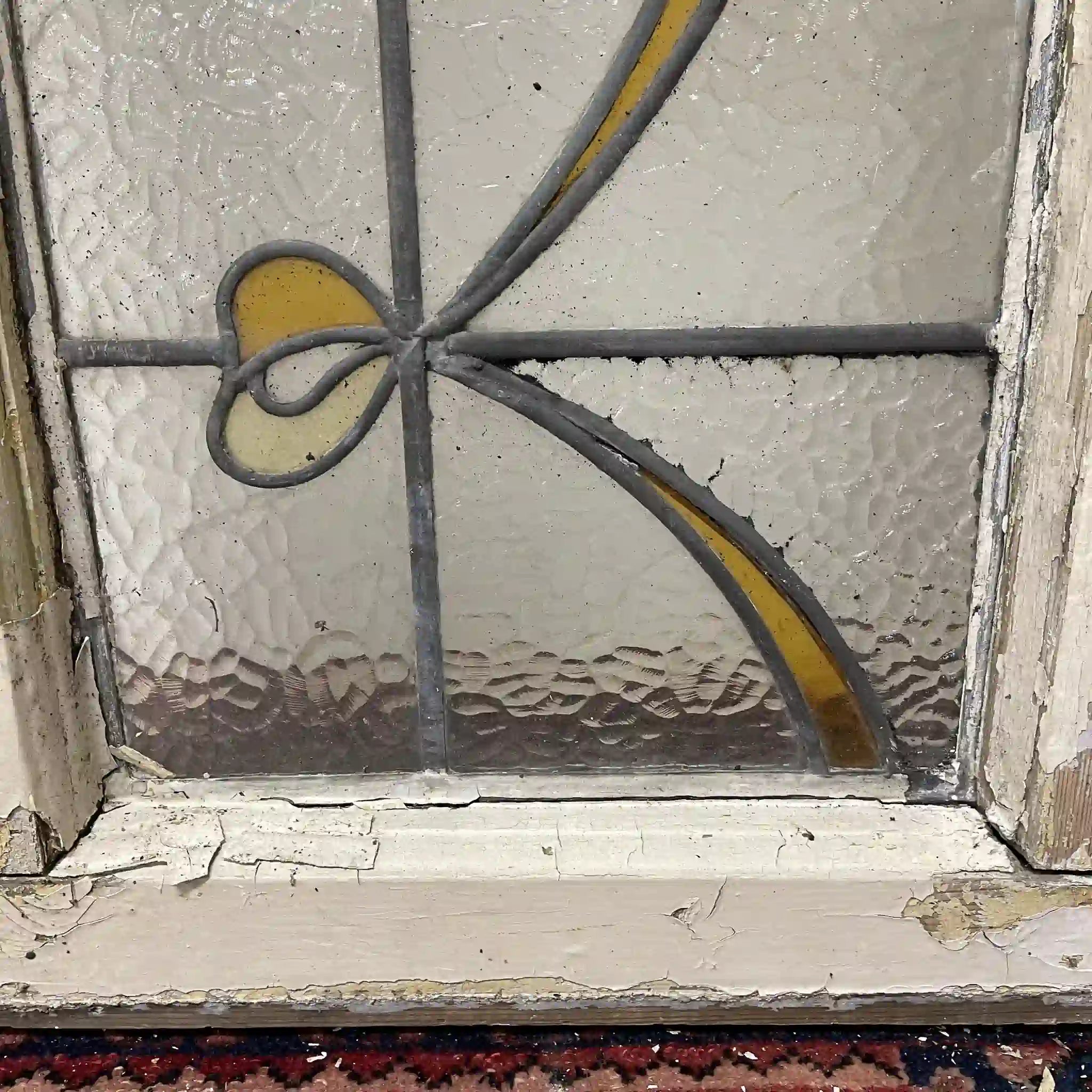 [Antique] Stained glass / Art Nouveau / Early 20th century (estimated) / Glass / England / Textured glass, rose and ribbon motif