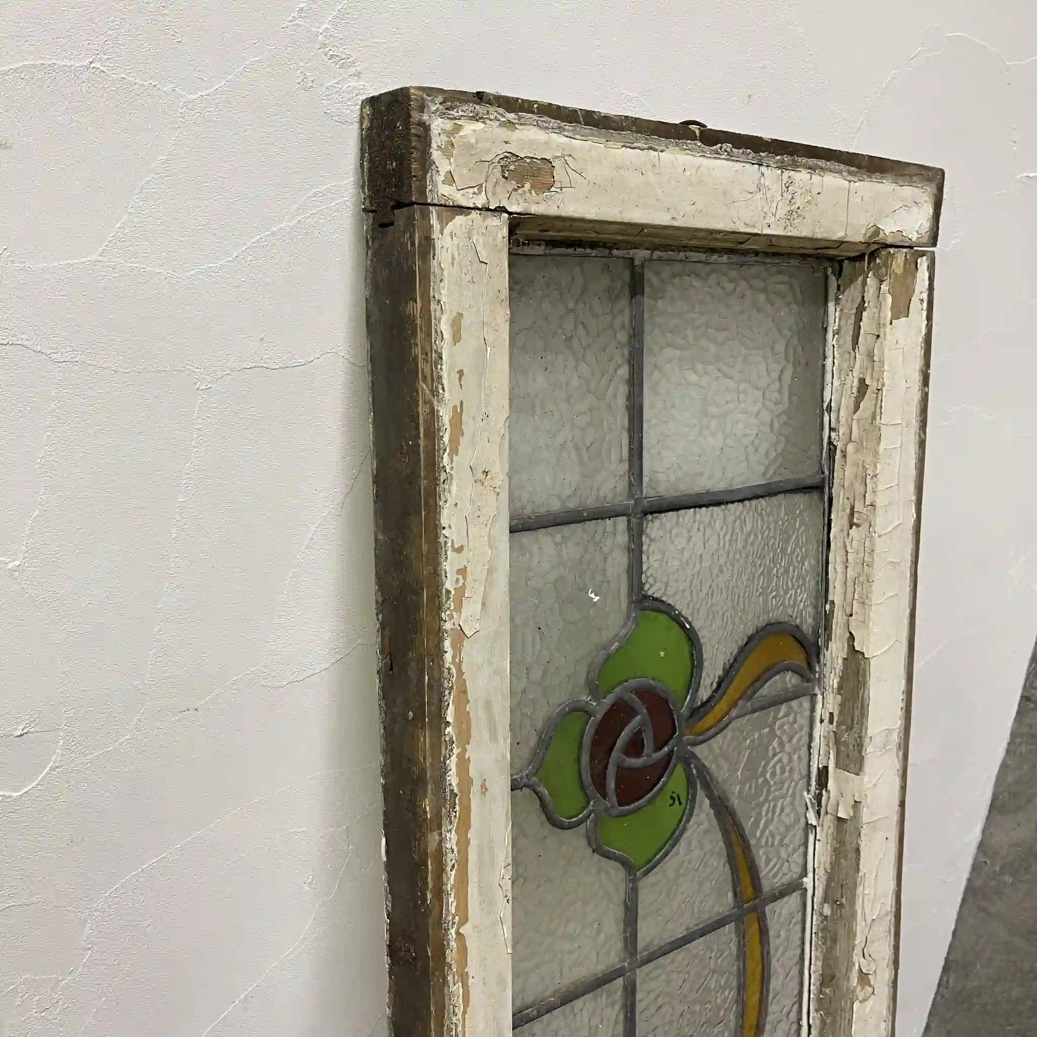 [Antique] Stained glass / Art Nouveau / Early 20th century (estimated) / Glass / England / Textured glass, rose and ribbon motif