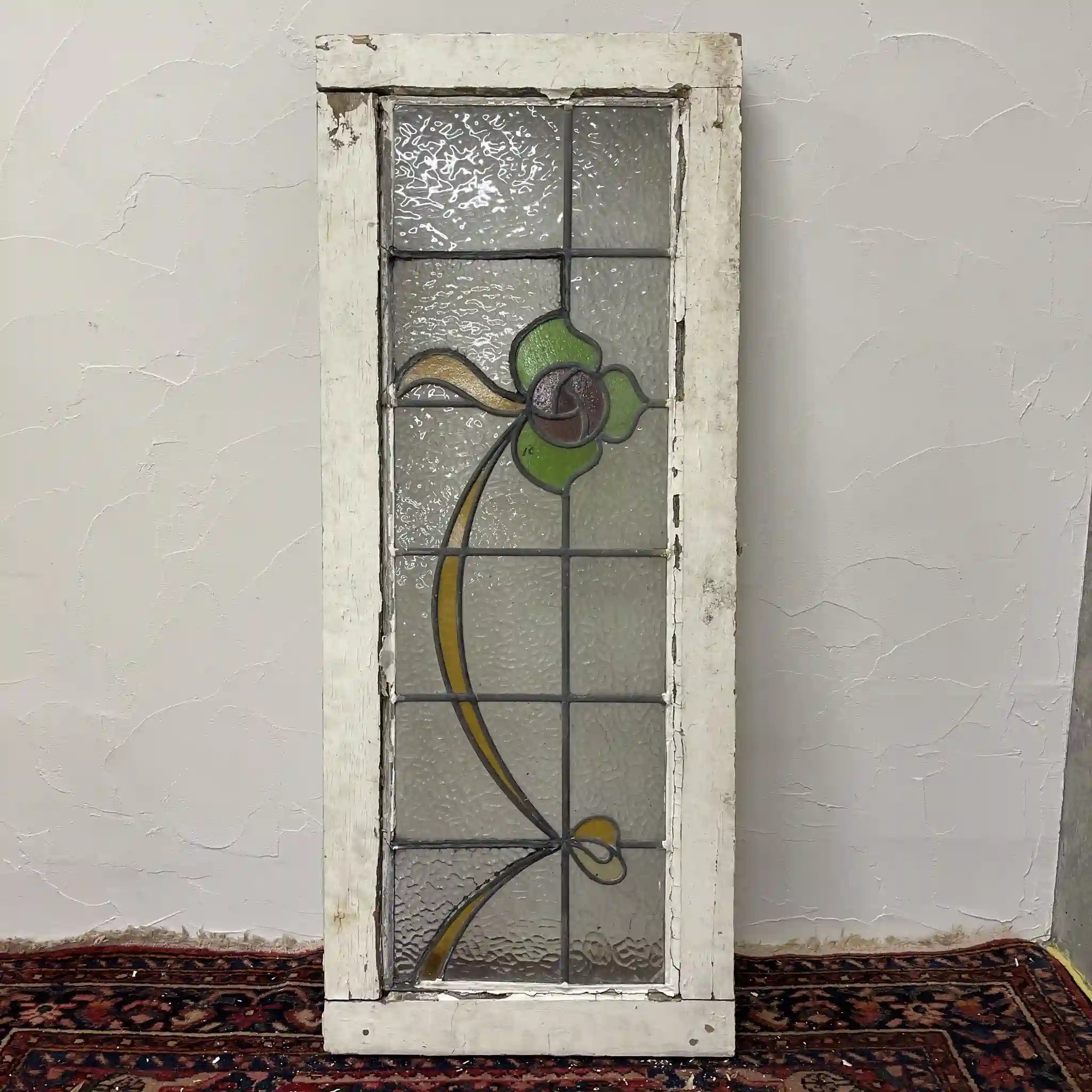 [Antique] Stained glass / Art Nouveau / Early 20th century (estimated) / Glass / England / Textured glass, rose and ribbon motif