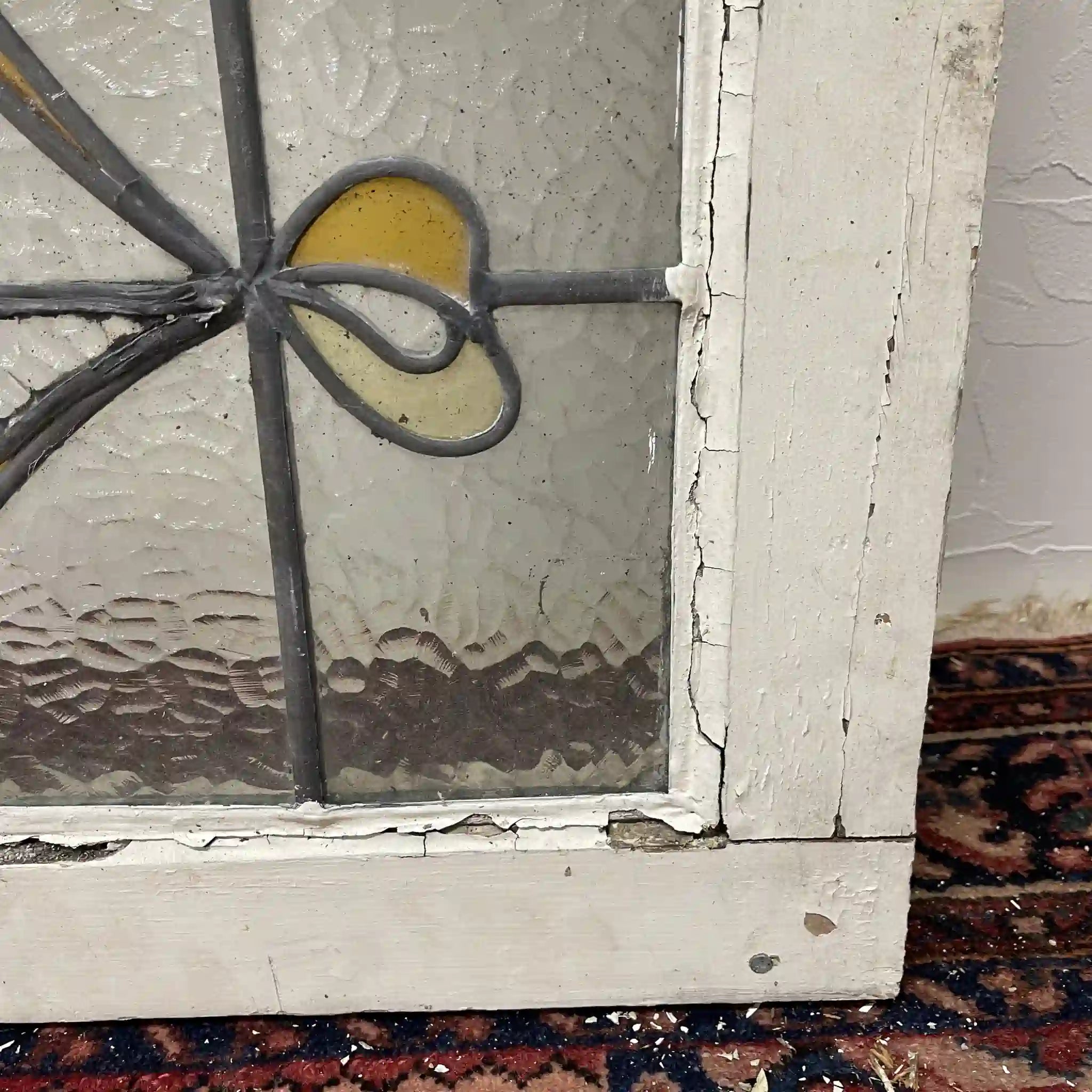 [Antique] Stained glass / Art Nouveau / Early 20th century (estimated) / Glass / England / Textured glass, rose and ribbon motif
