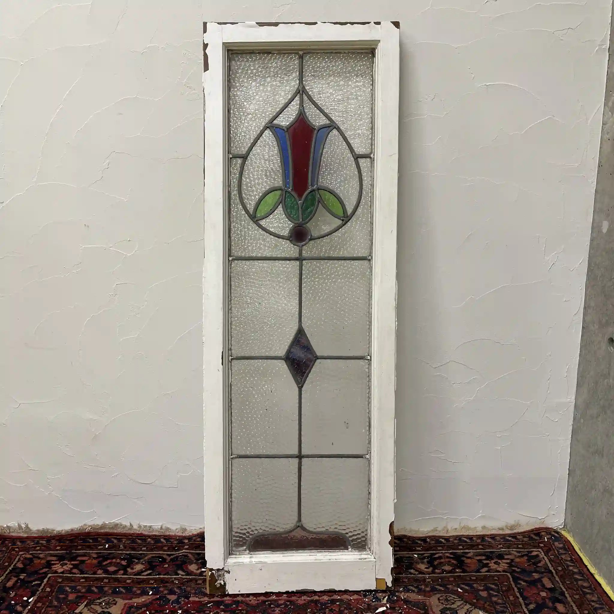 【アンティーク】 ステンドグラス / アール・ヌーヴォー / 20世紀初頭 (推定) / ガラス / イギリス / テクスチャード・ガラス, チューリップモチーフ