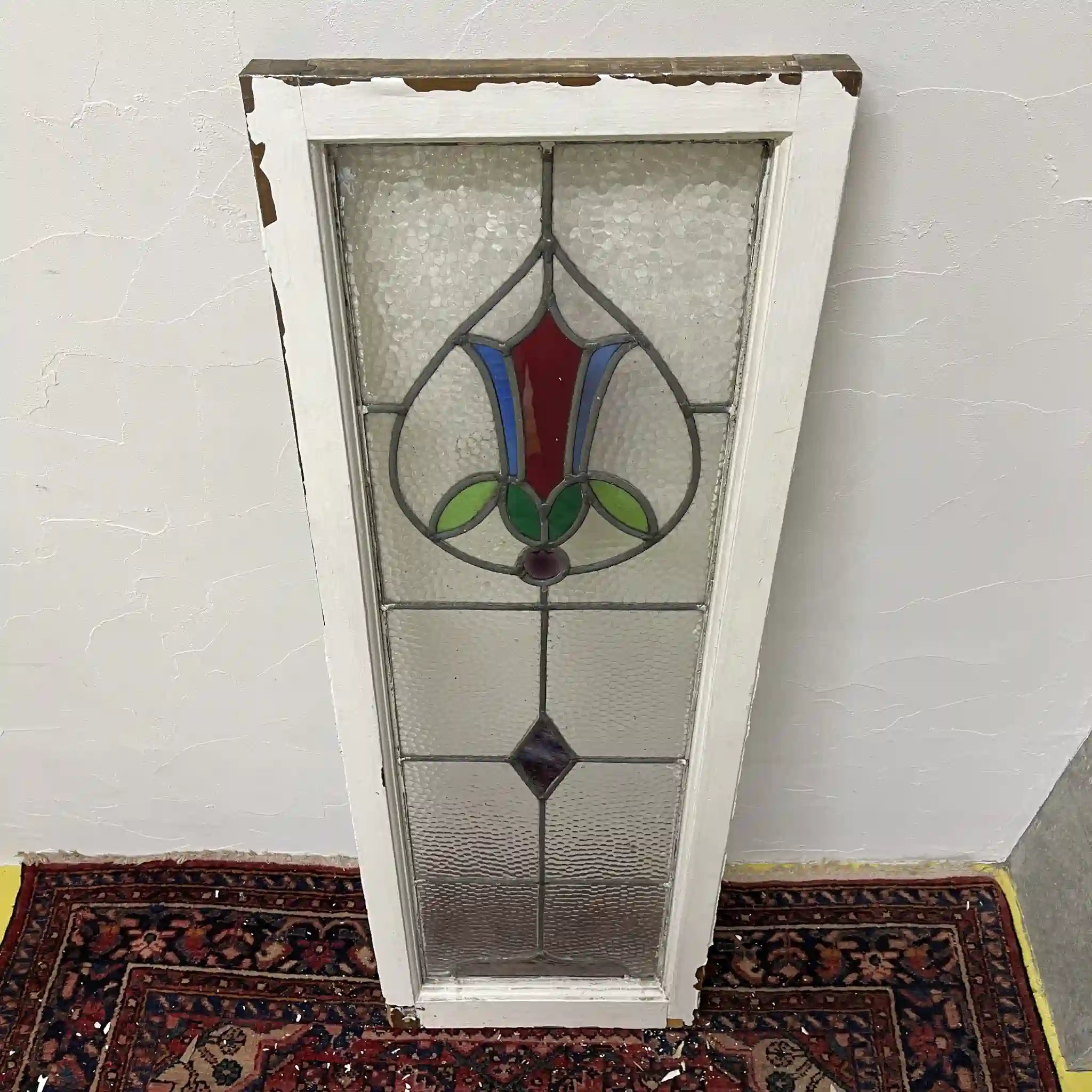 【アンティーク】 ステンドグラス / アール・ヌーヴォー / 20世紀初頭 (推定) / ガラス / イギリス / テクスチャード・ガラス, チューリップモチーフ