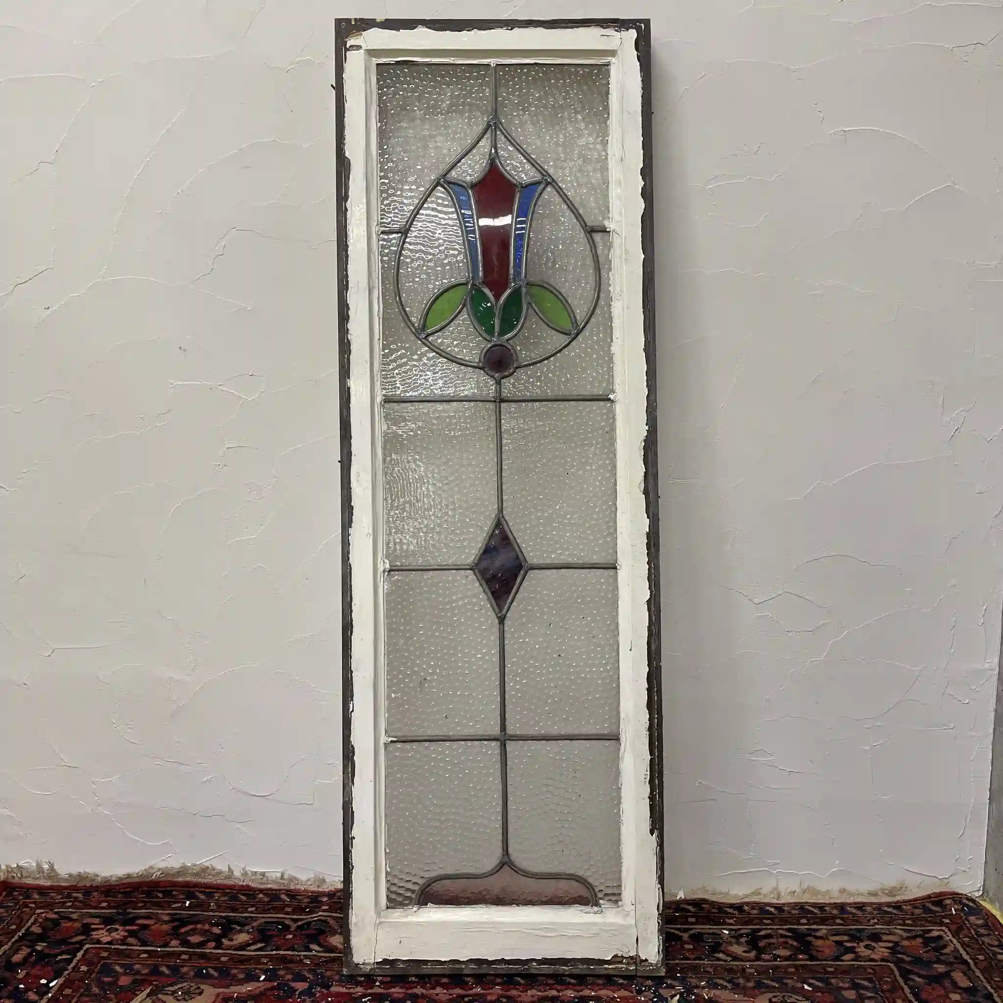 [Antique] Stained glass / Art Nouveau / Early 20th century (estimated) / Glass / England / Textured glass, tulip motif