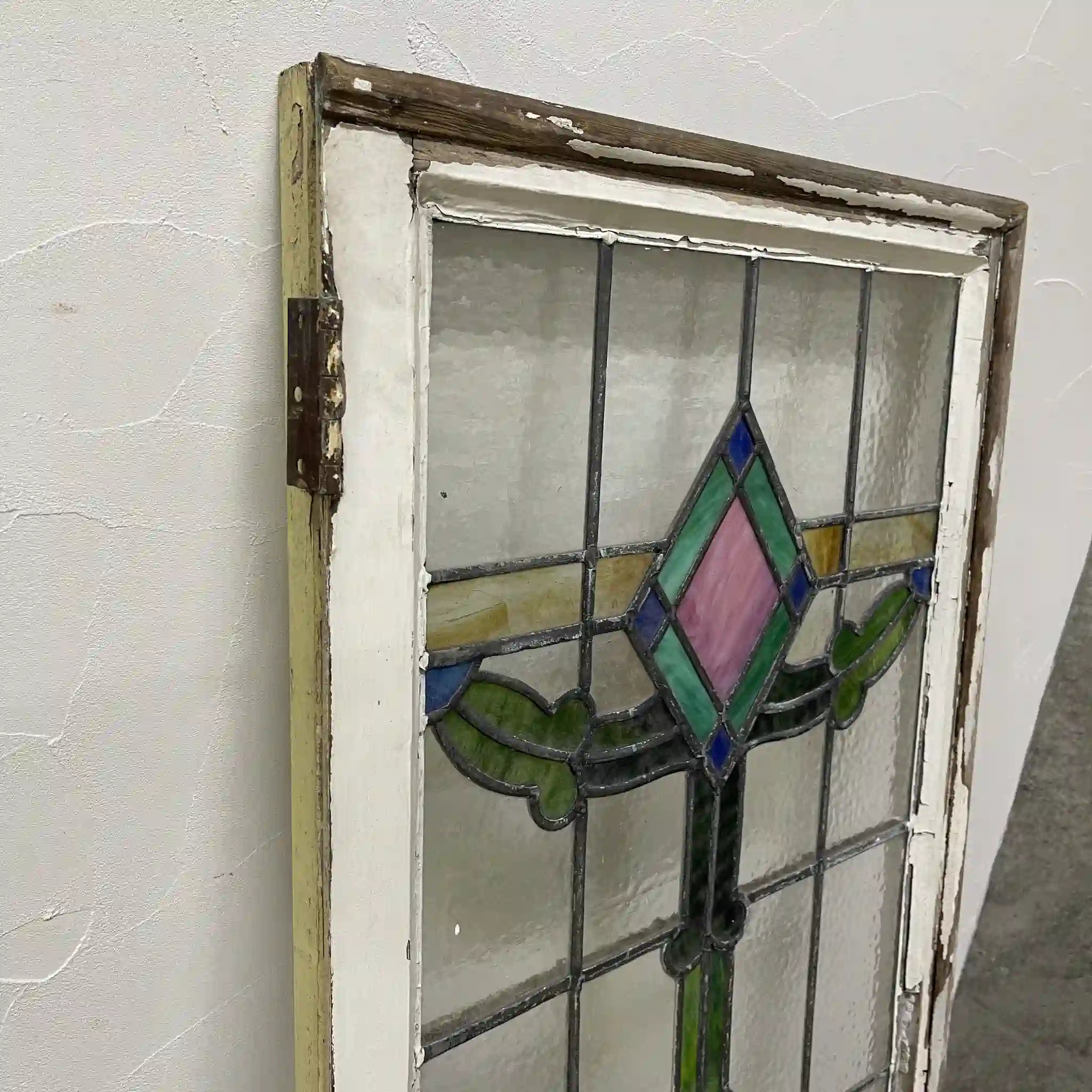 [Antique] Stained glass / Art Nouveau / Early 20th century (estimated) / Glass / England / Textured glass, plant motif, with hinges