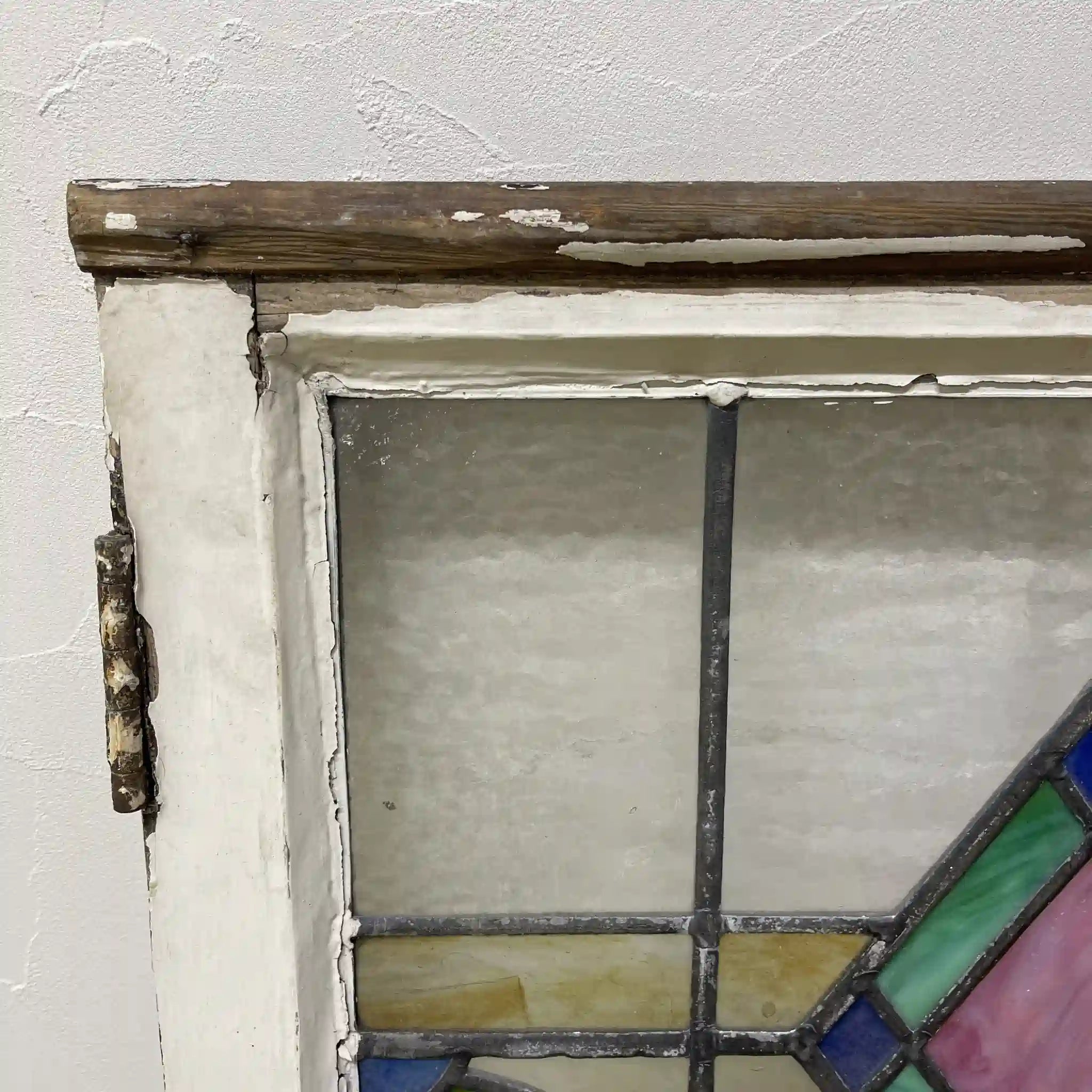[Antique] Stained glass / Art Nouveau / Early 20th century (estimated) / Glass / England / Textured glass, plant motif, with hinges