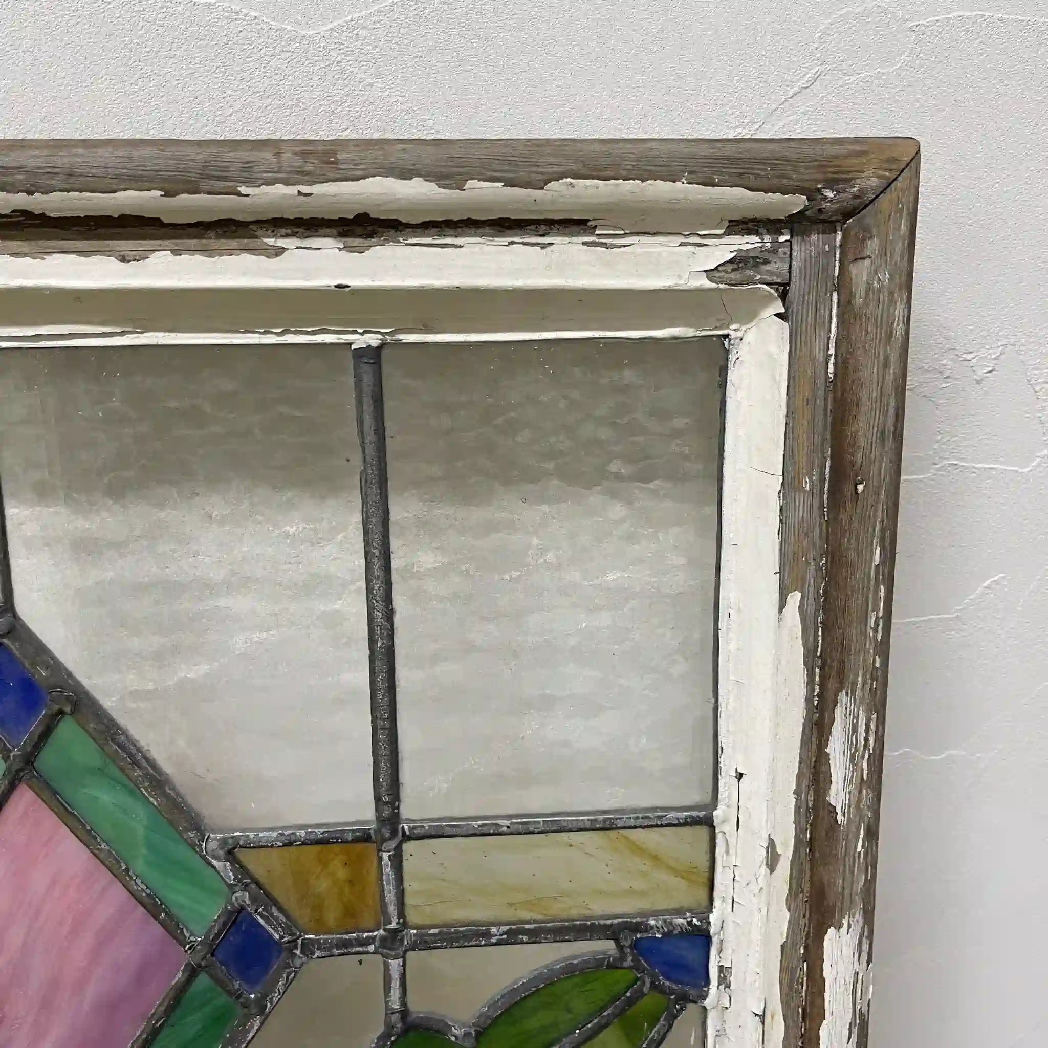 [Antique] Stained glass / Art Nouveau / Early 20th century (estimated) / Glass / England / Textured glass, plant motif, with hinges